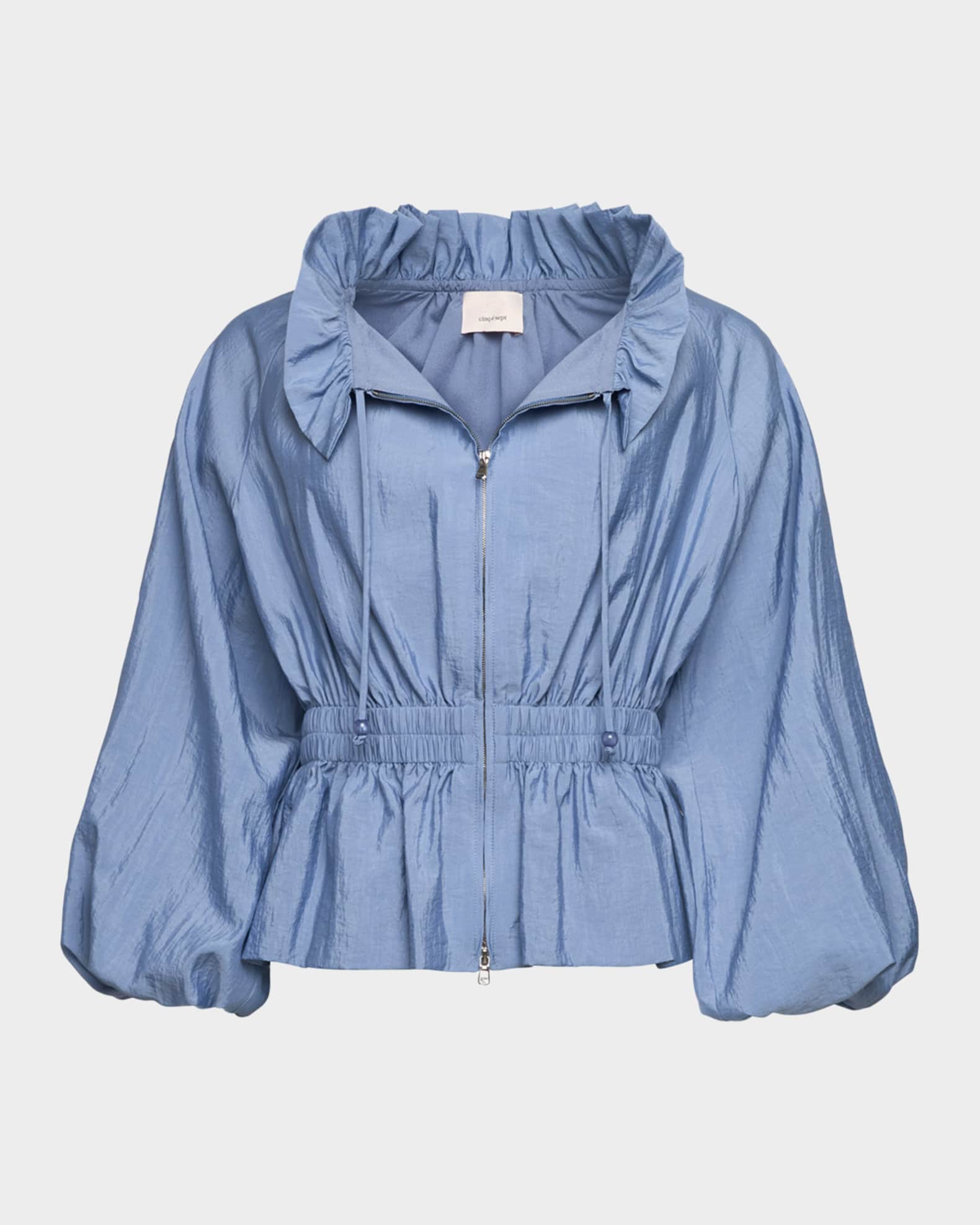 Cinq a Sept Deana Ruffled-Collar Nylon Peplum Jacket | Neiman Marcus