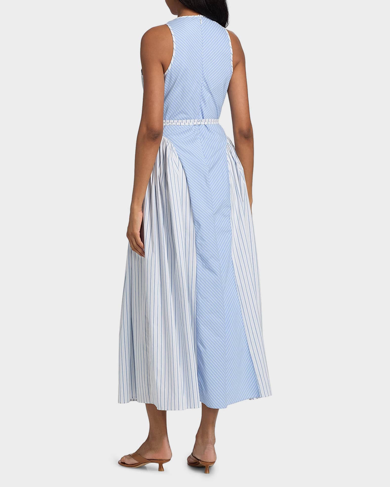 Cinq a Sept Emin Stripe Sleeveless A-Line Midi Dress | Neiman Marcus