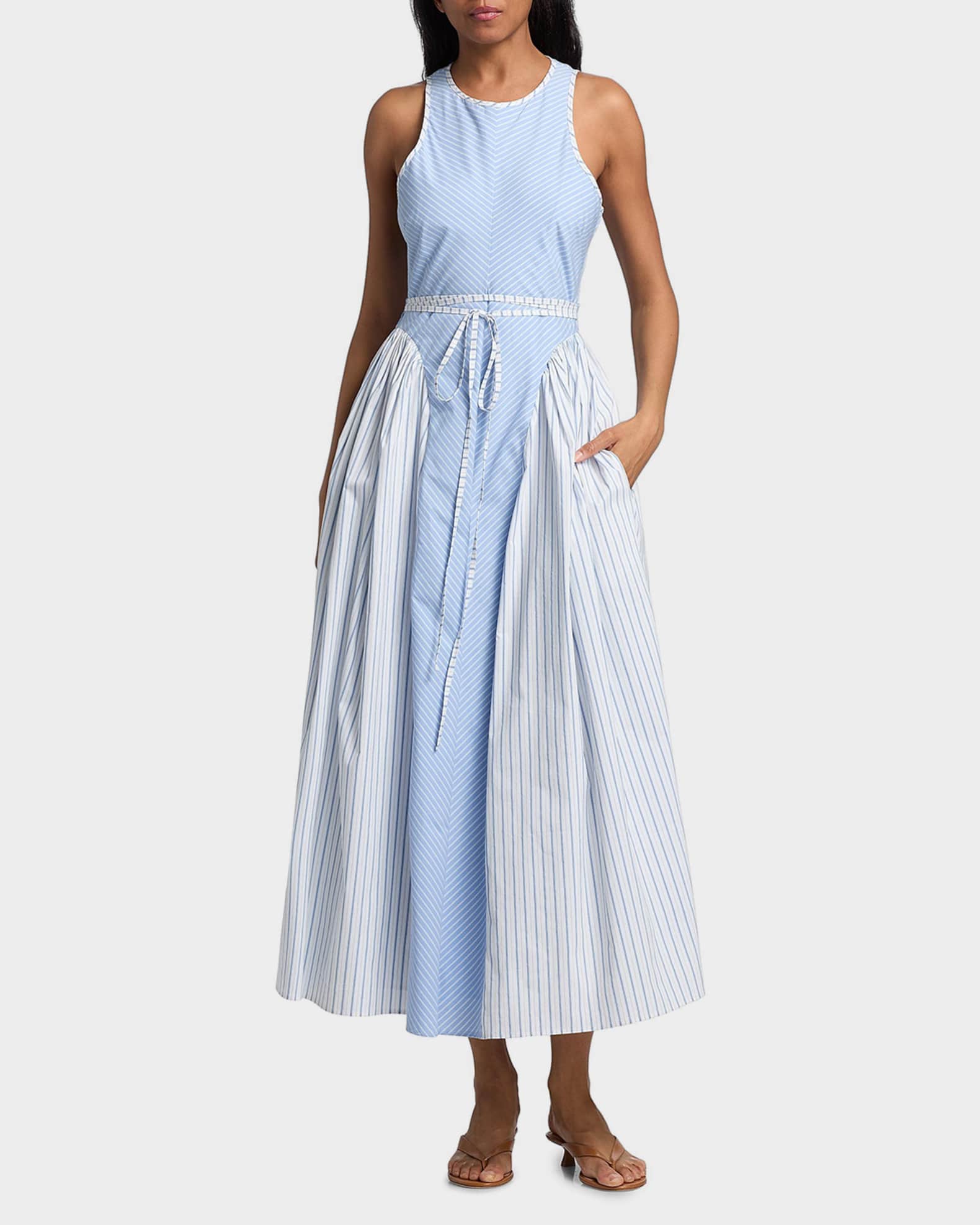 Cinq a Sept Emin Stripe Sleeveless A-Line Midi Dress