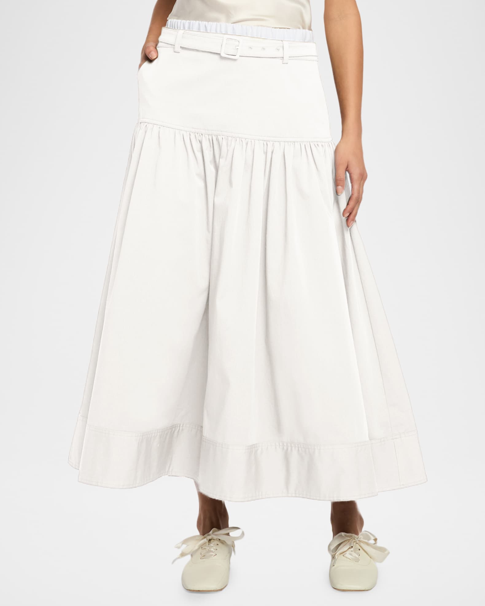 Cinq a Sept Peri Belted Tiered Midi Skirt | Neiman Marcus