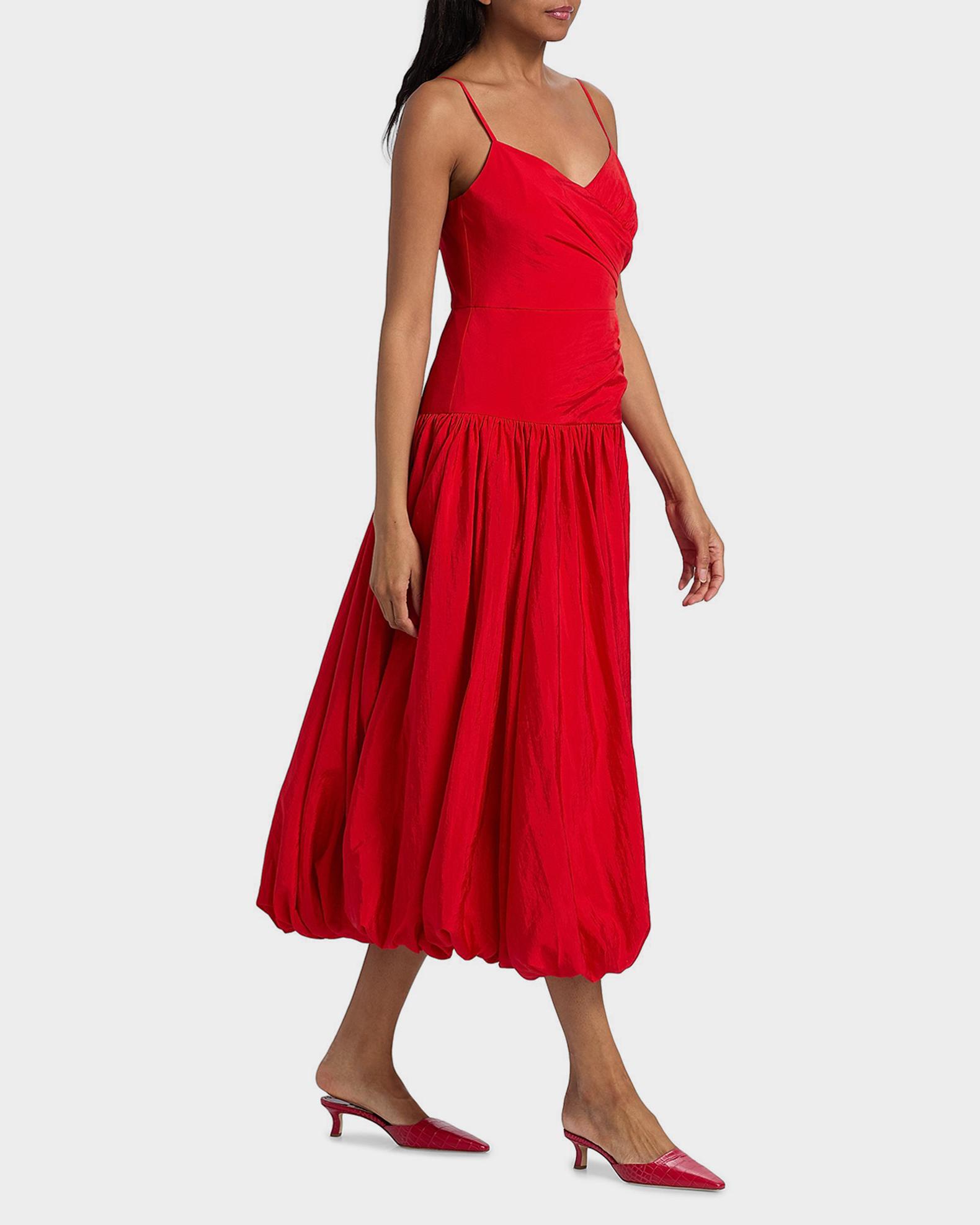 drop waist bubble hem midi dress Mare Mare Briana Strapless Drop-Waist Bubble-Hem Midi Dress