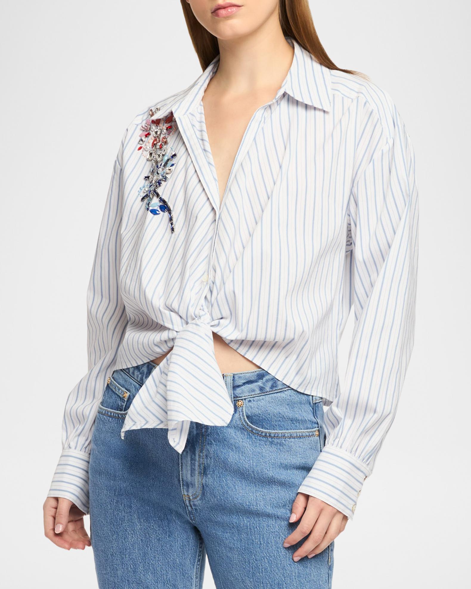 Cinq a Sept Twilight Spark Marianna Rhinestone Tie-Hem Shirt 