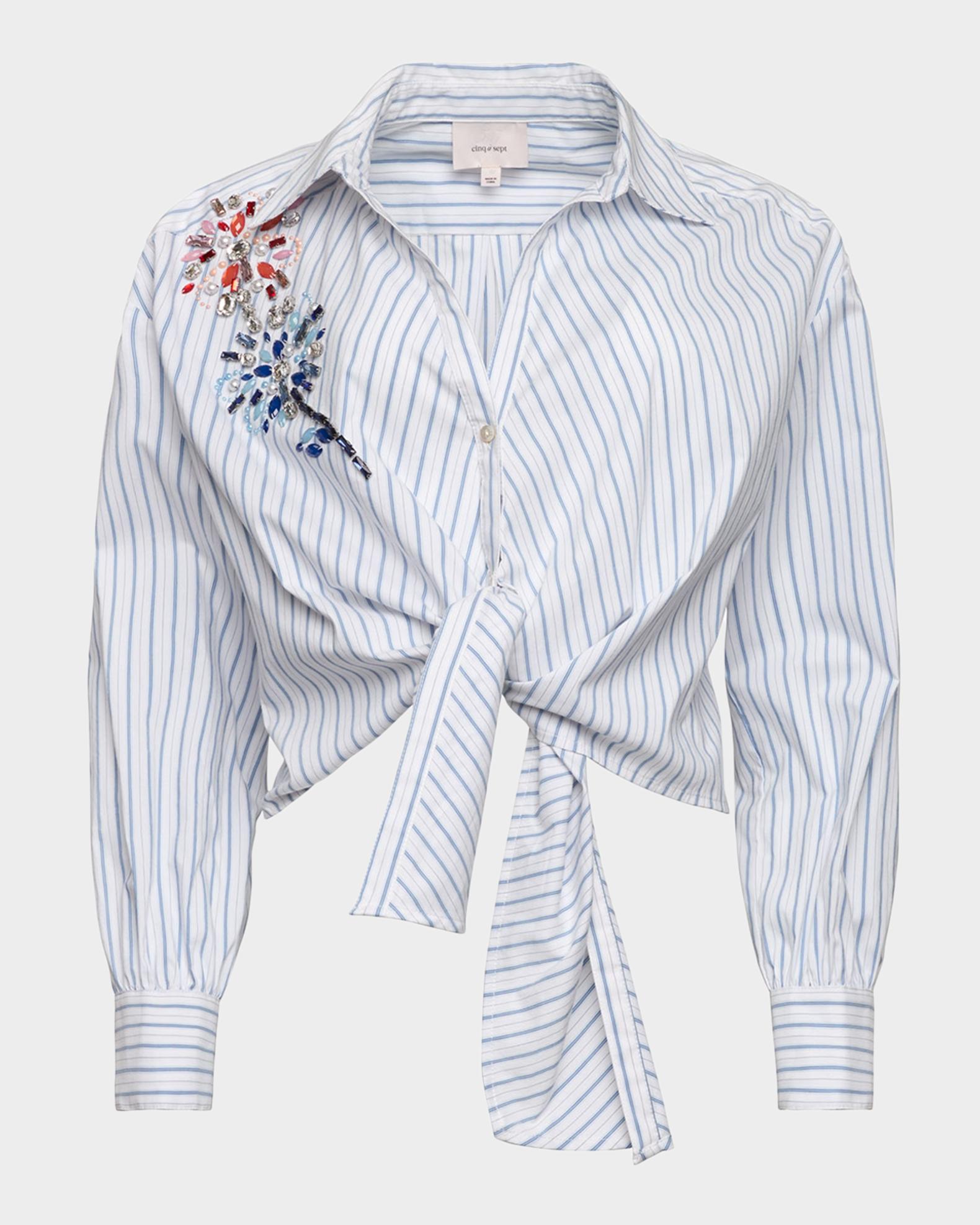 Cinq a Sept Twilight Spark Marianna Rhinestone Tie-Hem Shirt 