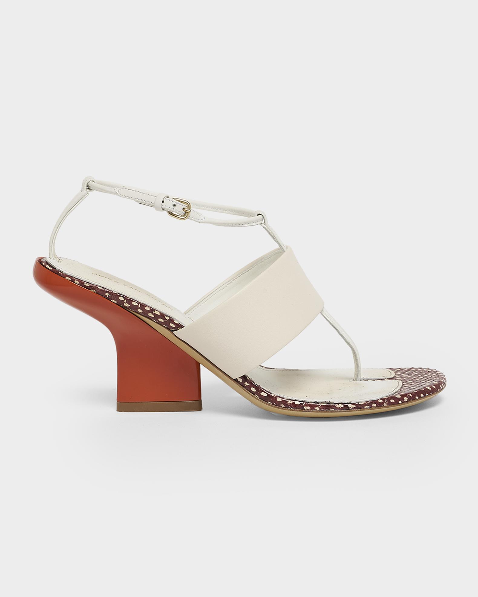 Dries Van Noten 80mm Leather Curved Heel Thong Sandals | Neiman Marcus