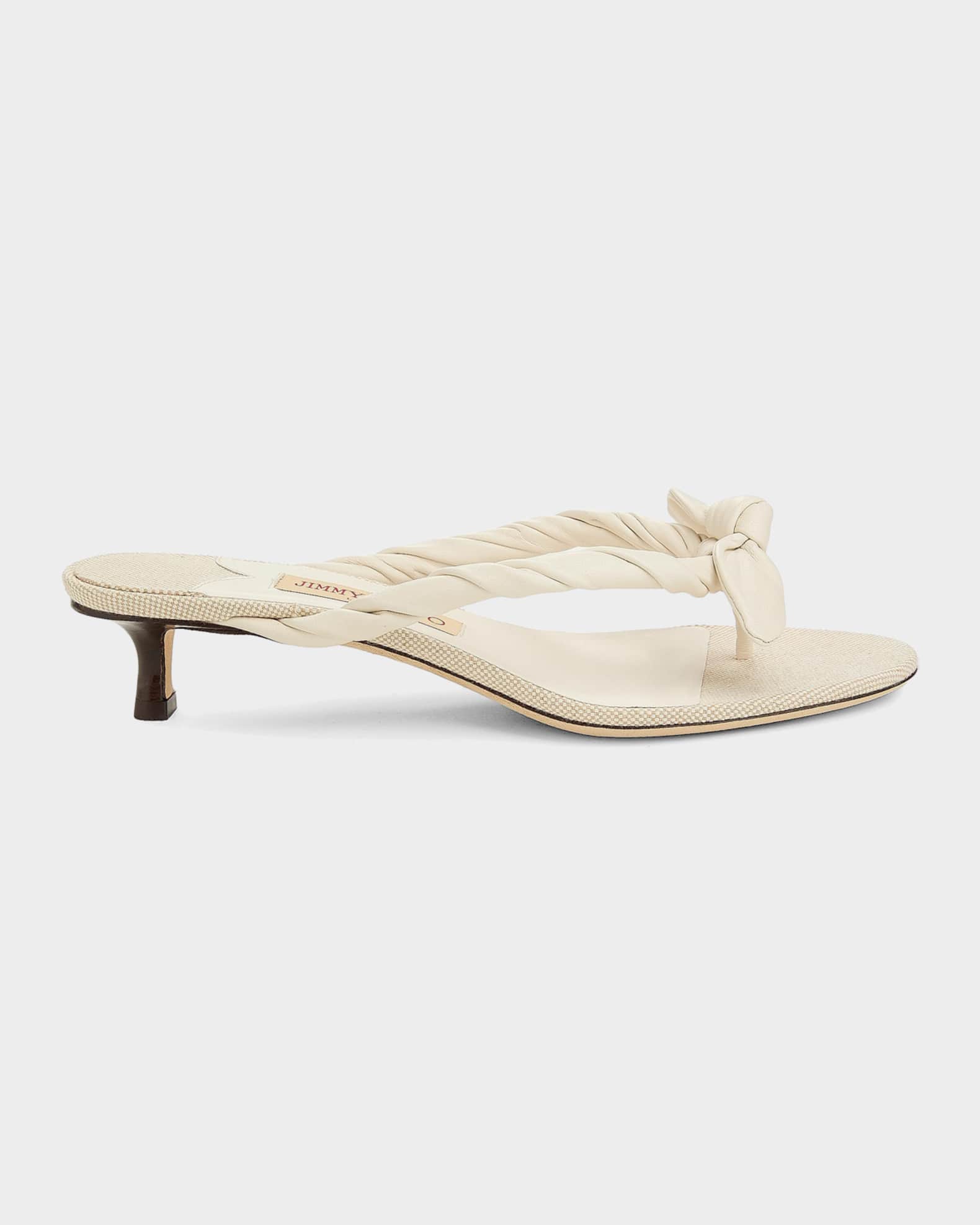 Jimmy Choo 35mm Liss Leather Bow Kitten-Heel Sandals | Neiman Marcus