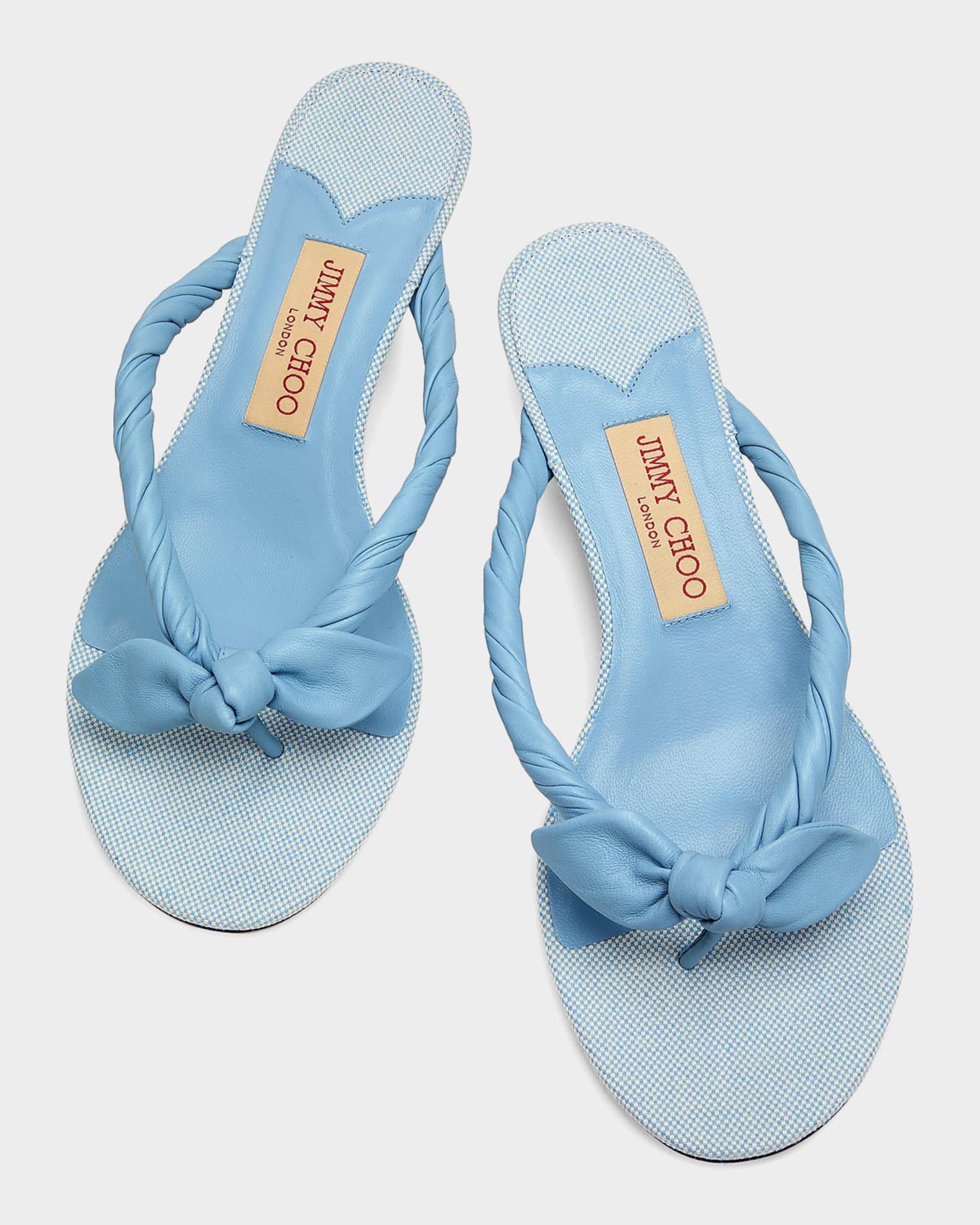 未使用　JIMMY CHOO 水色 ポインテッドトゥ ミュール 37.5 Bay Flat | Riviera Blue Mix Frayed Flex Canvas Flat Sandals 靴