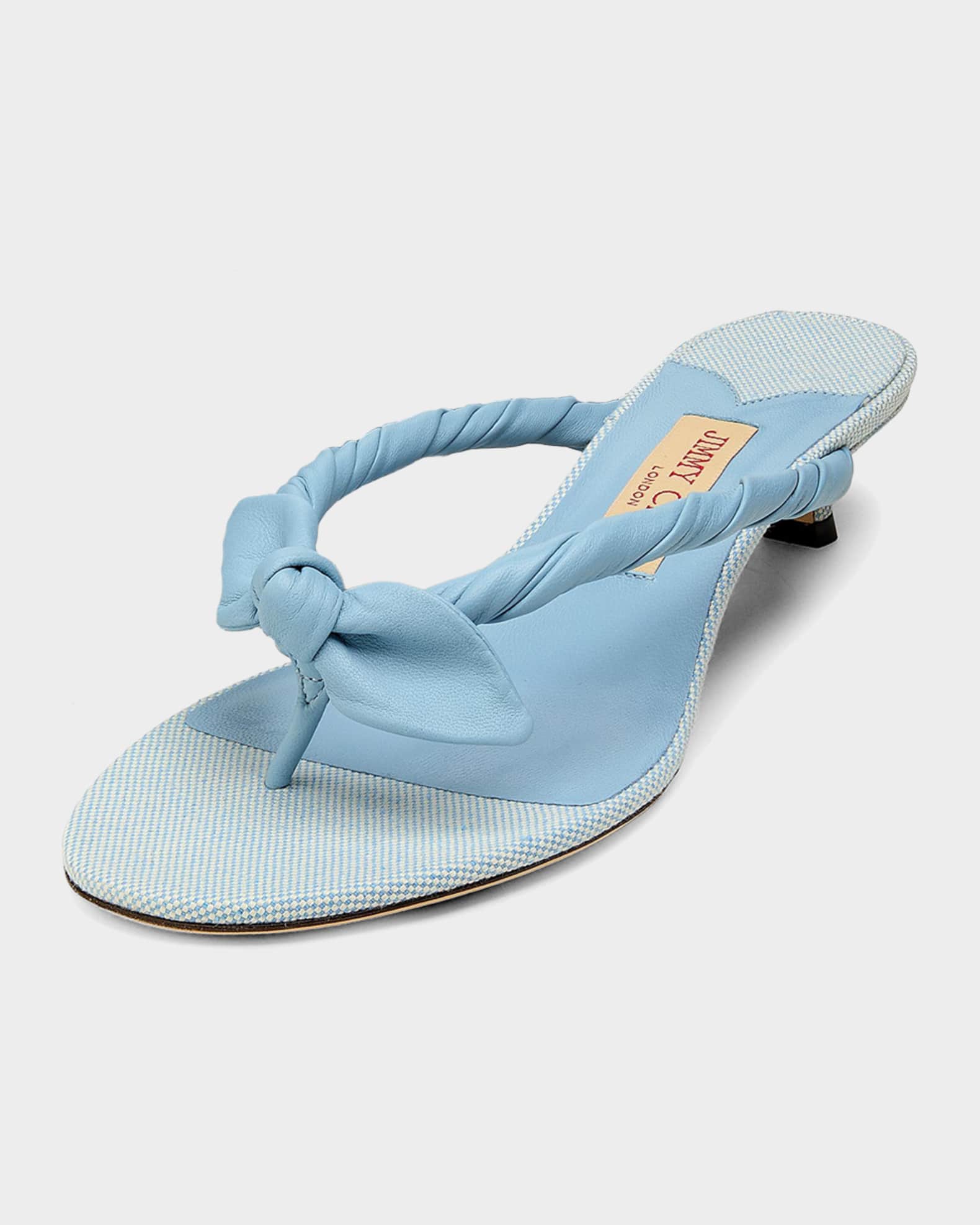 Jimmy Choo 35mm Liss Leather Bow Kitten-Heel Sandals | Neiman Marcus
