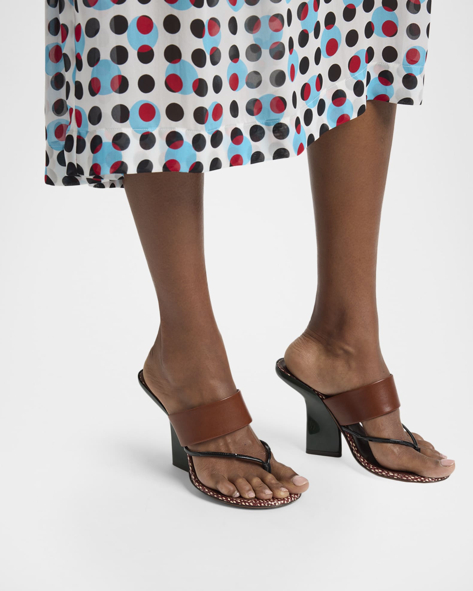 Dries Van Noten 90mm Mixed Leather Curved-Heel Thong Sandals