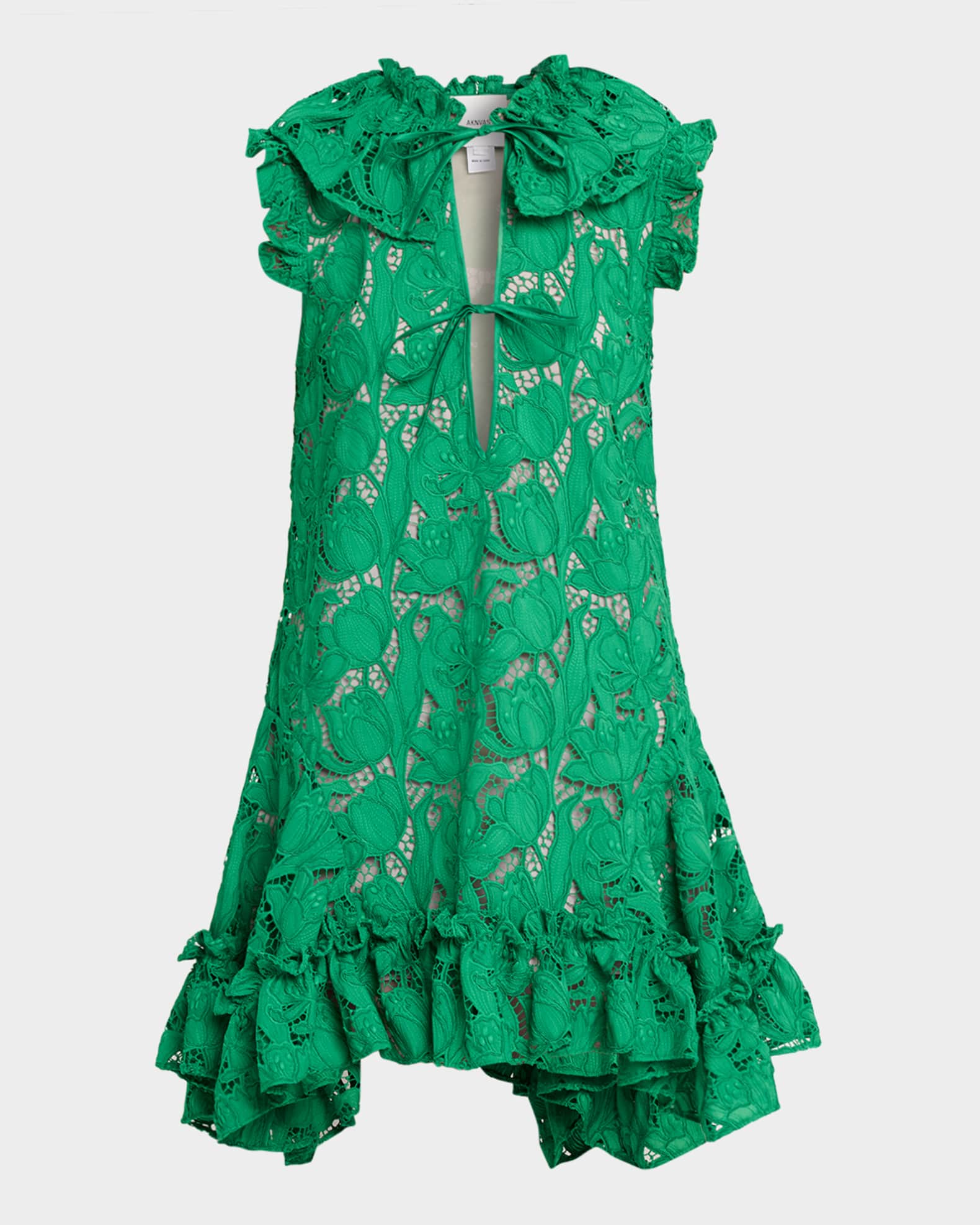 Aknvas Nora Guipure Lace Mini Dress, Green, Women's, 2, Cocktail & Party Wedding Guest Dresses Mini Dresses