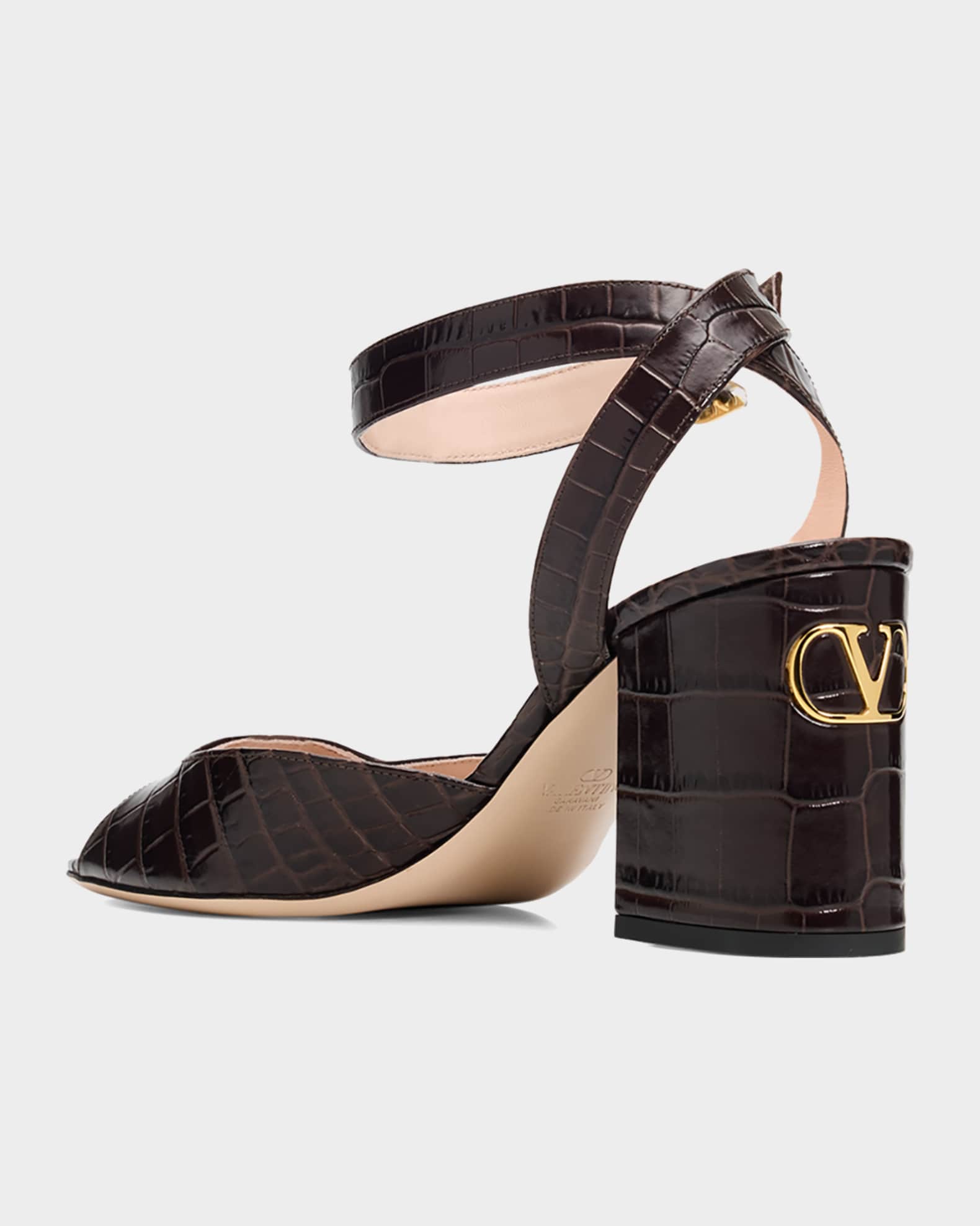 Valentino Garavani 75mm Fawcette Croc-Embossed Leather Sandals