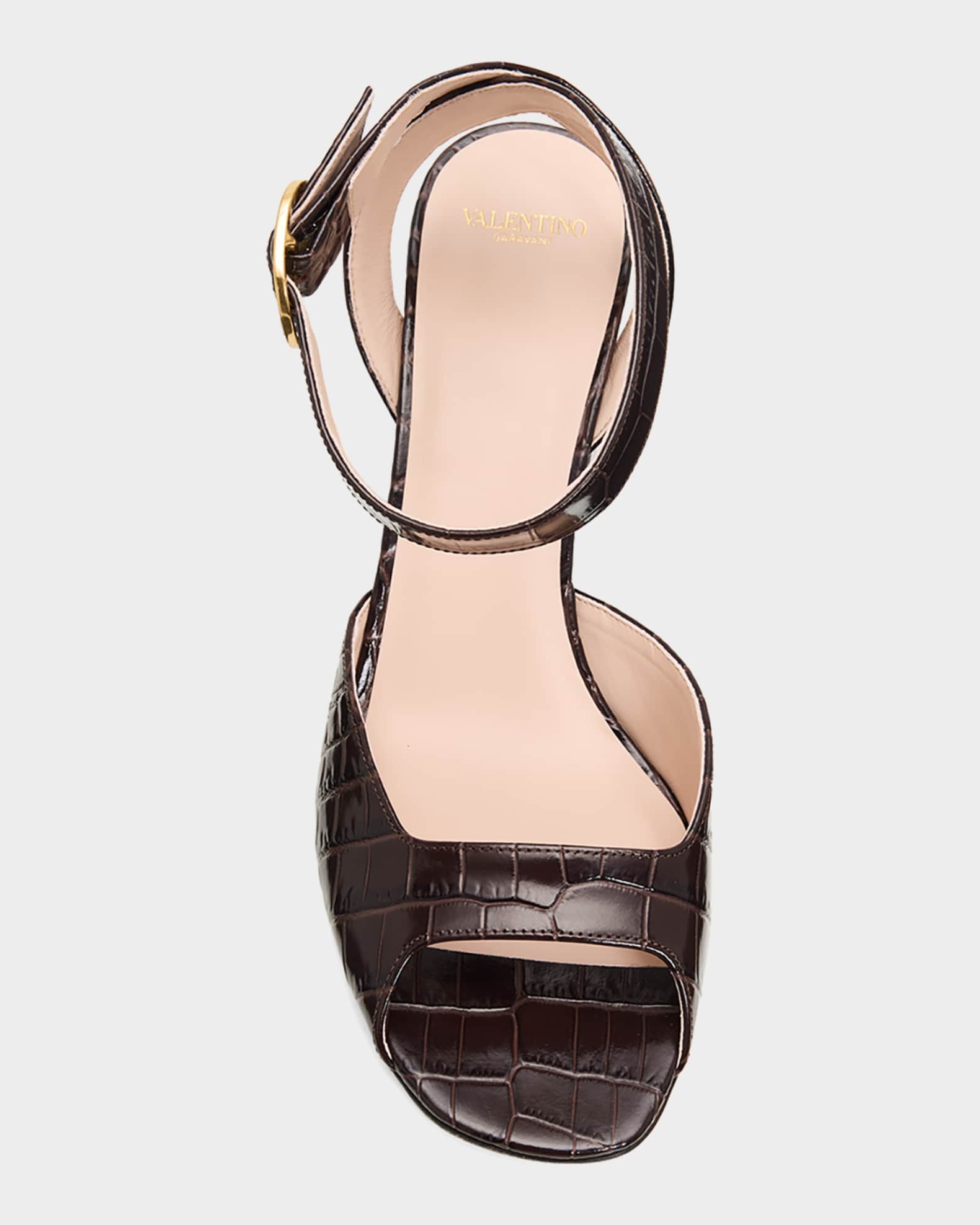 Valentino Garavani 75mm Fawcette Croc-Embossed Leather Sandals