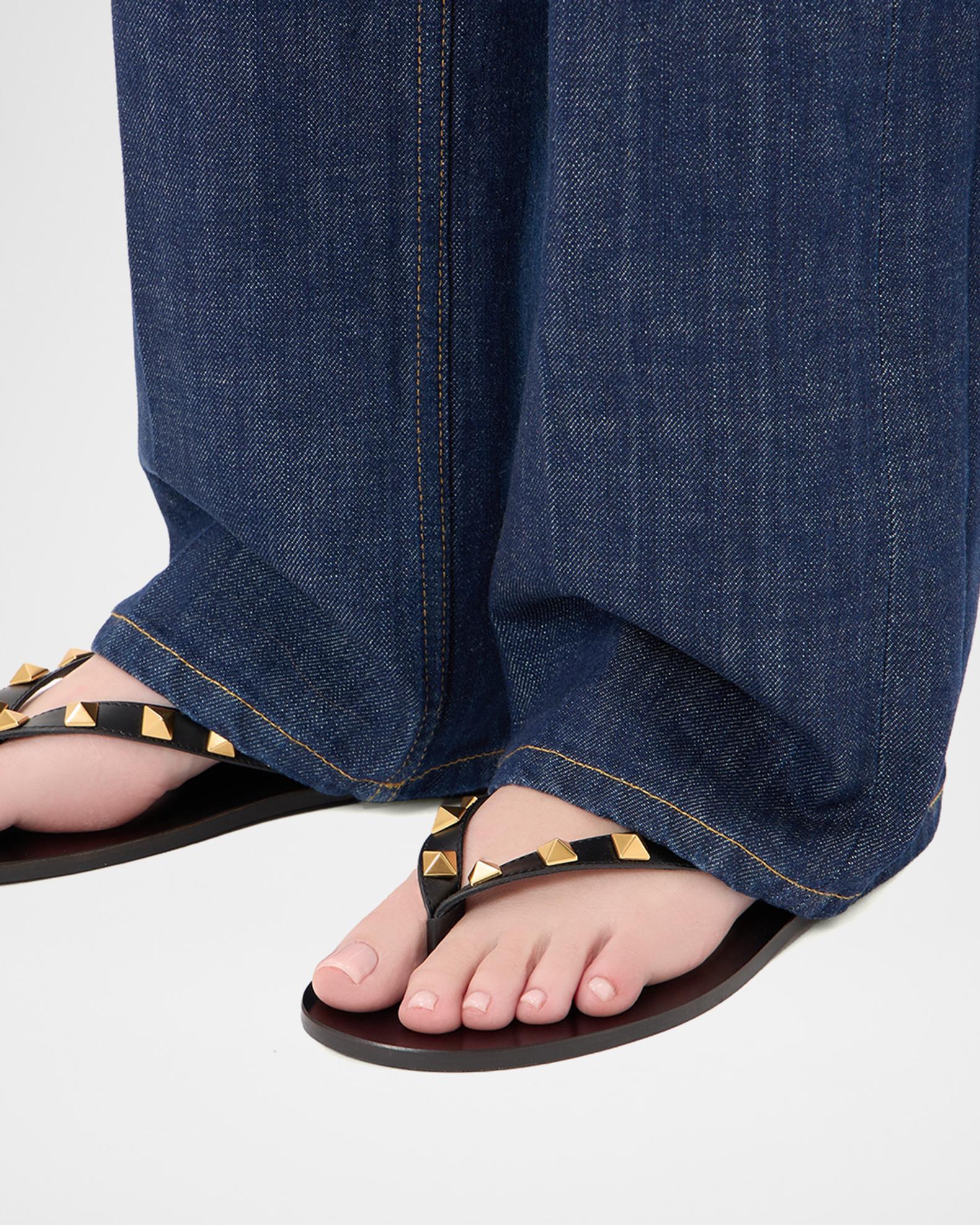 Valentino Garavani Rockstud Leather Flat Thong Sandals | Neiman Marcus