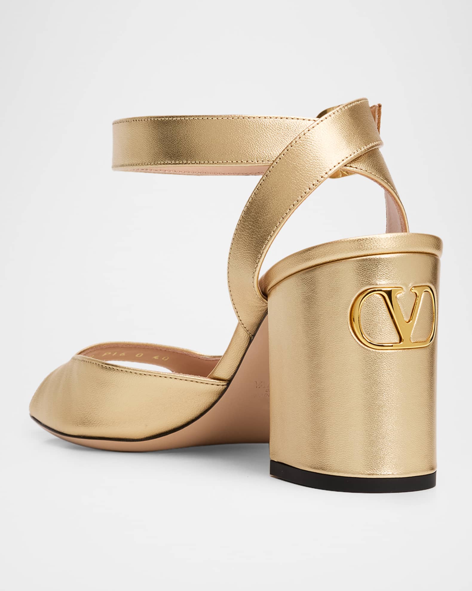 Valentino Garavani 75mm Fawcette Metallic Leather Ankle-Strap