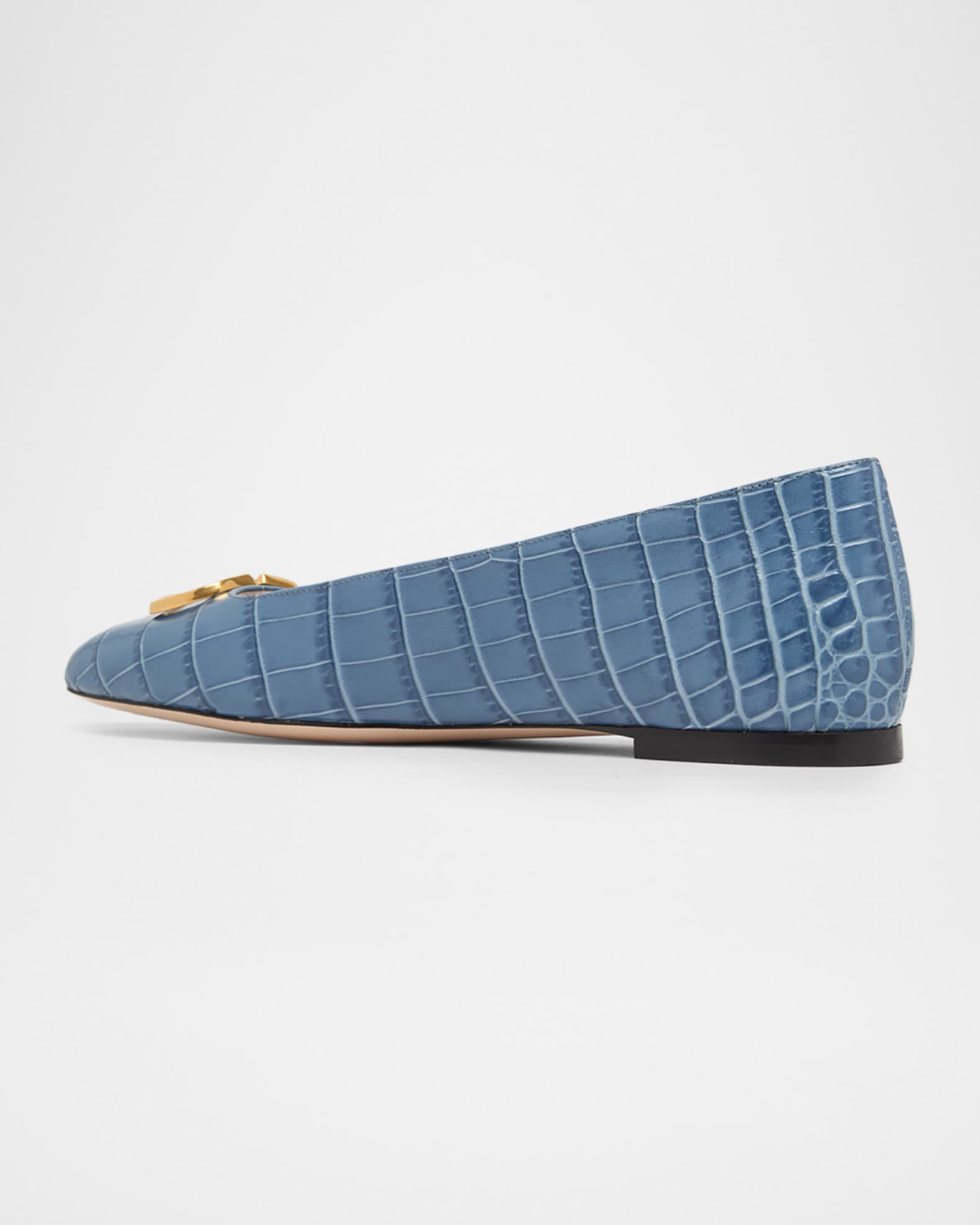 Valentino Garavani VLogo Croc-Embossed Leather Ballerina Flats