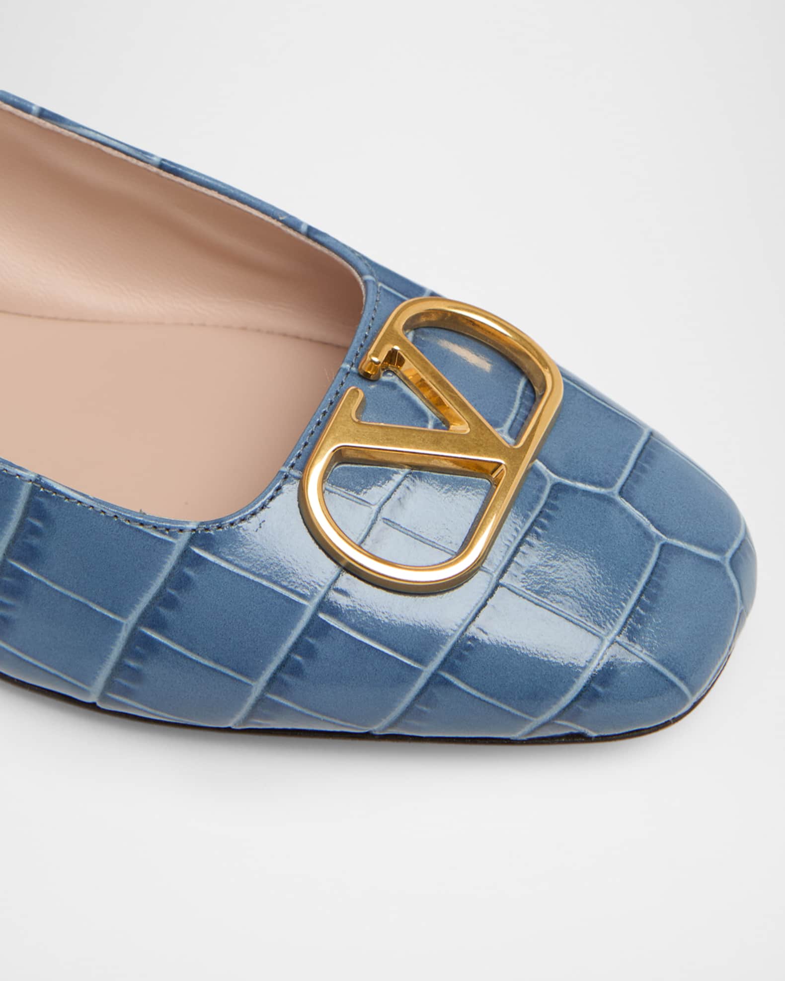 Valentino Garavani VLogo Croc-Embossed Leather Ballerina Flats
