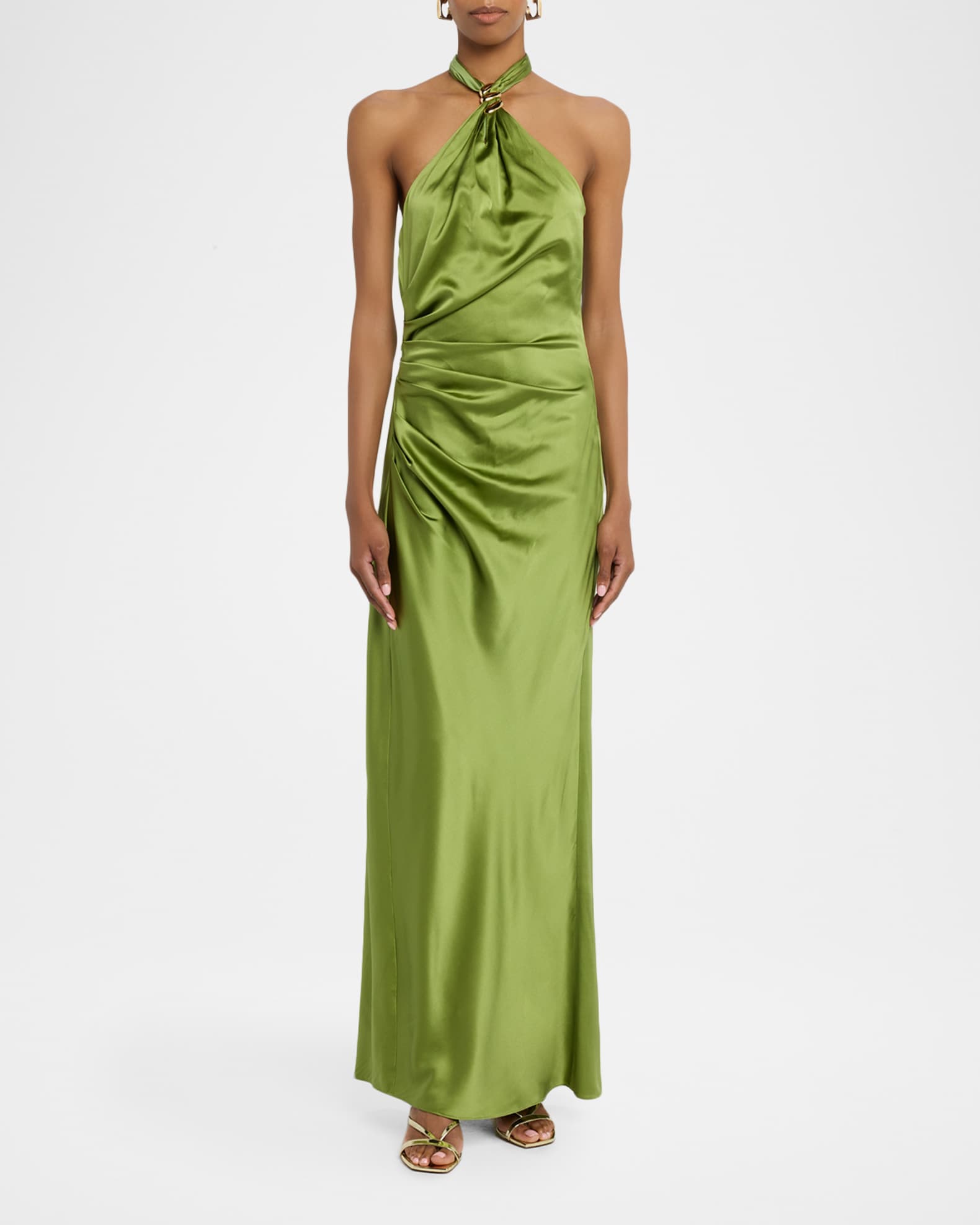 Veronica Beard Izaren Silk-Satin Halter Maxi Dress | Neiman Marcus