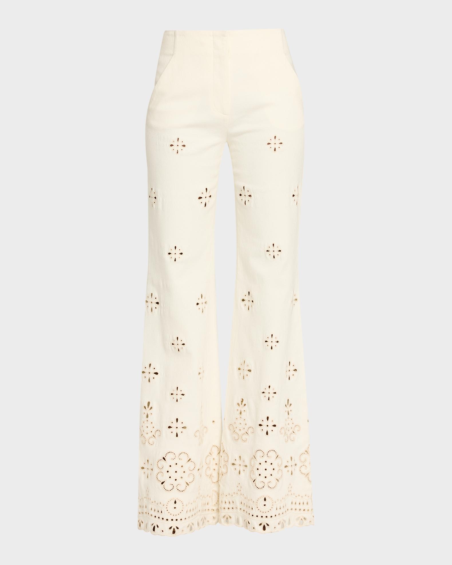 Veronica Beard Komi Eyelet Flare Pants | Neiman Marcus