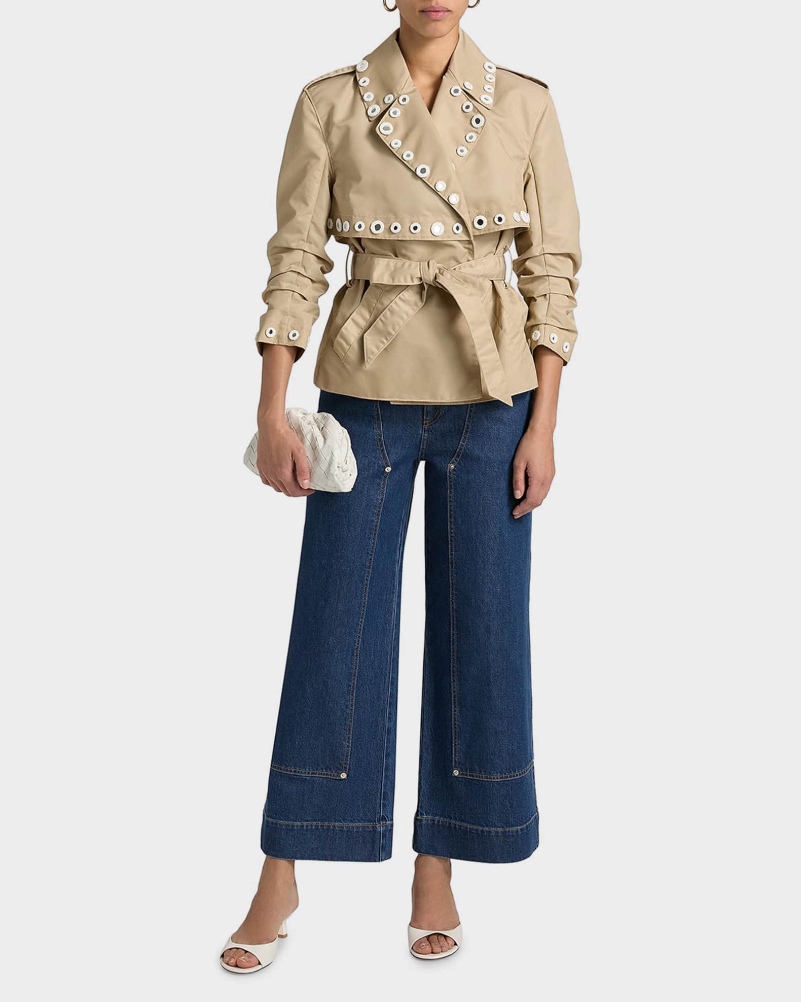 Cinq a Sept Yates Crochet Mirrors Short Trench Coat | Neiman Marcus