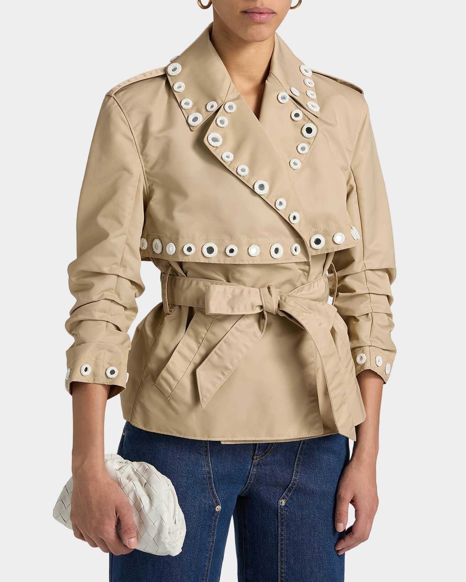 Cinq a Sept Yates Crochet Mirrors Short Trench Coat | Neiman Marcus