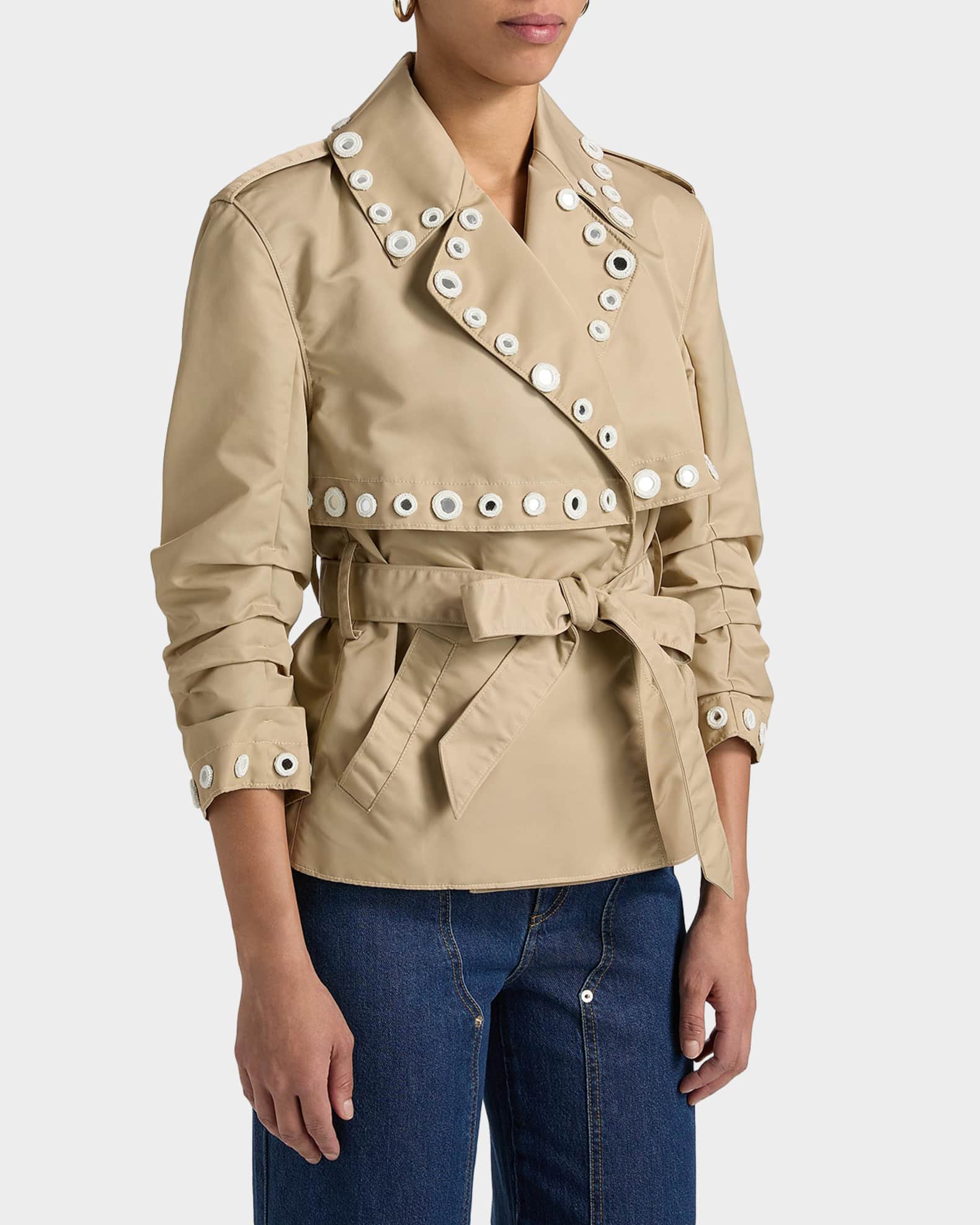 Cinq a Sept Yates Crochet Mirrors Short Trench Coat | Neiman Marcus