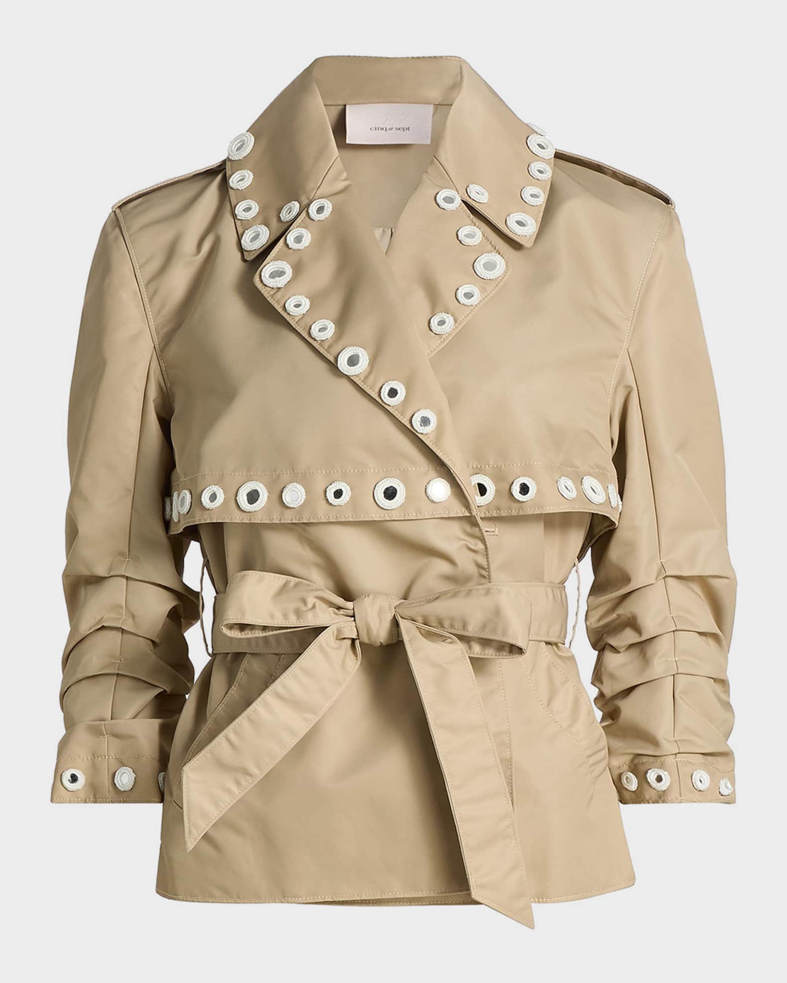 Cinq a Sept Yates Crochet Mirrors Short Trench Coat | Neiman Marcus