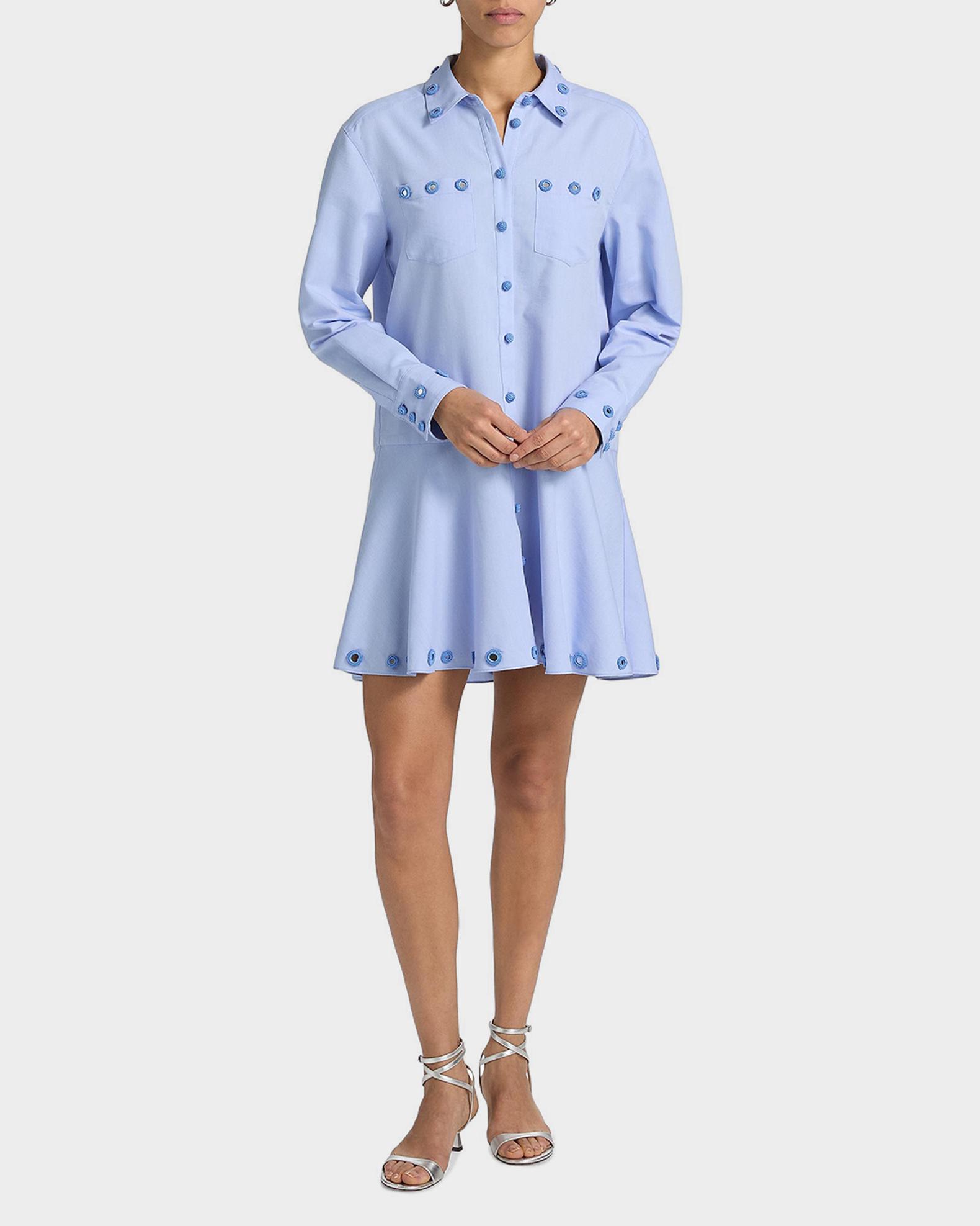 Cinq à Sept Giulia Crochet Mirrors Mini Shirtdress - Rain Cloud