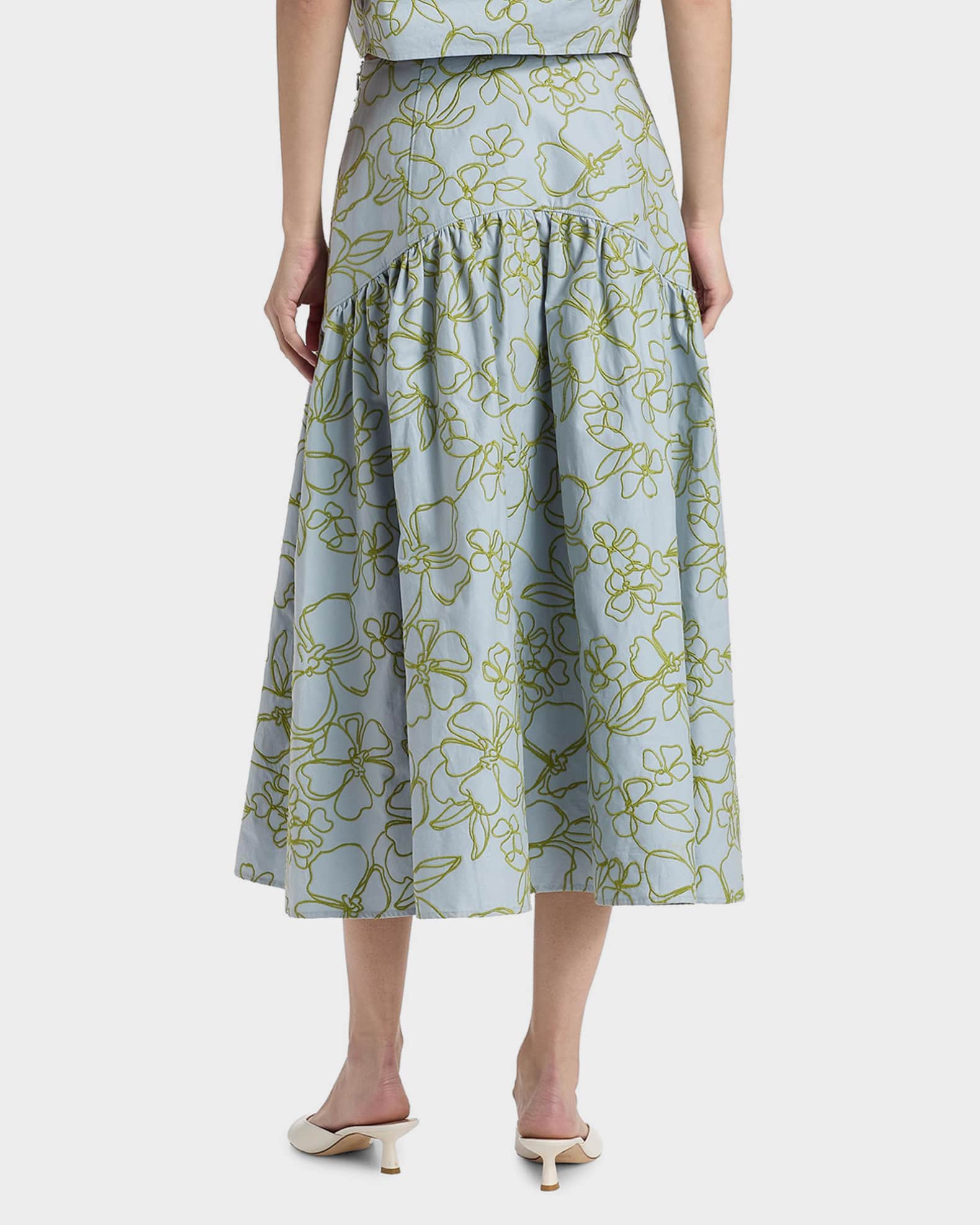 Cinq a Sept Zoanne Floral Embroidered Midi Skirt | Neiman Marcus