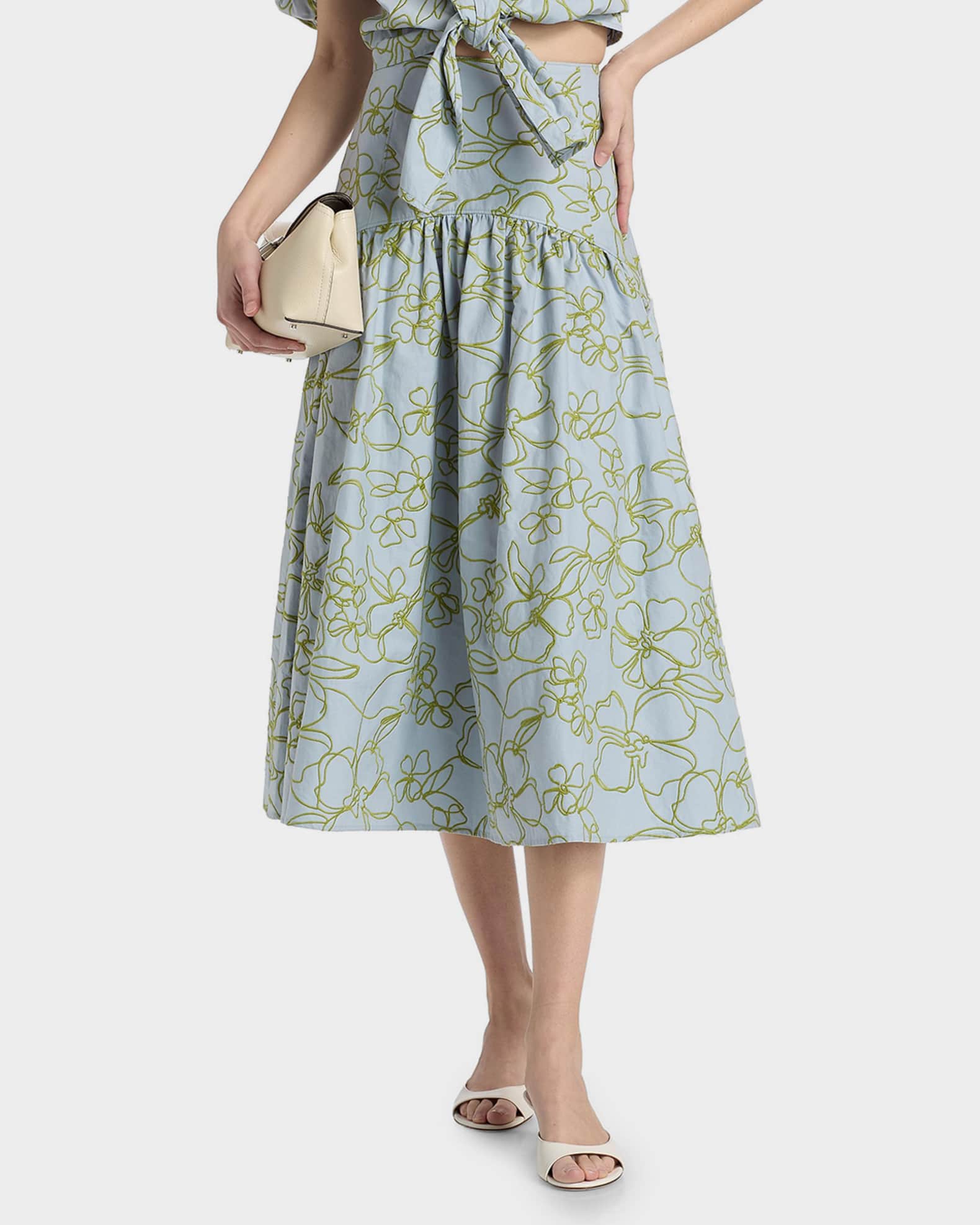 Cinq a Sept Zoanne Floral Embroidered Midi Skirt | Neiman Marcus