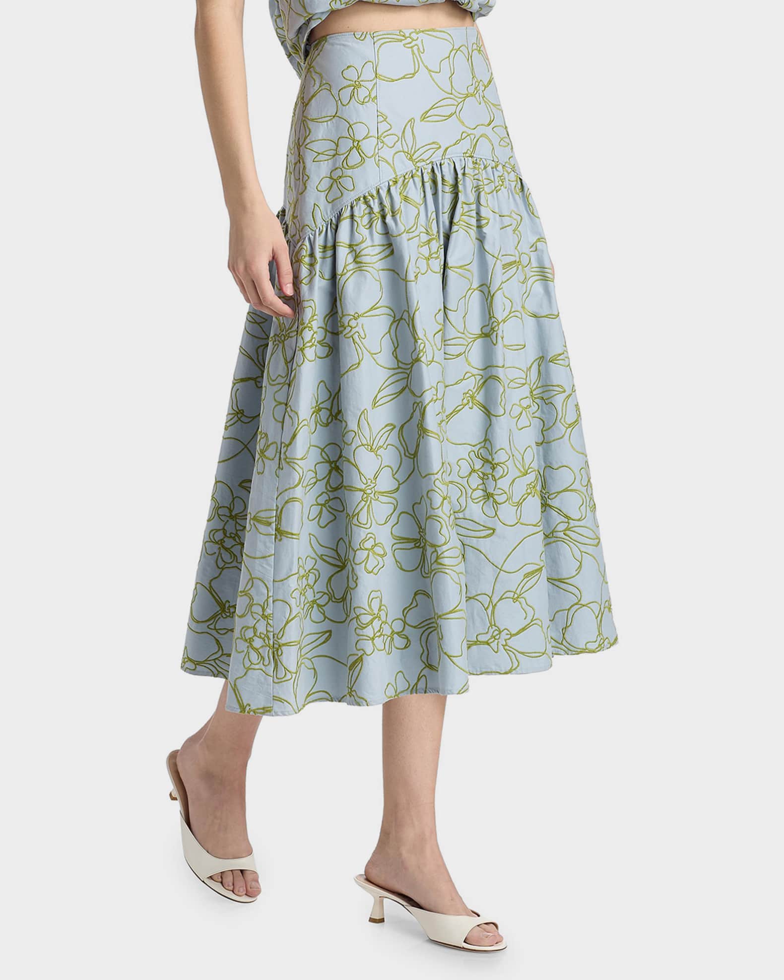 Cinq a Sept Zoanne Floral Embroidered Midi Skirt | Neiman Marcus