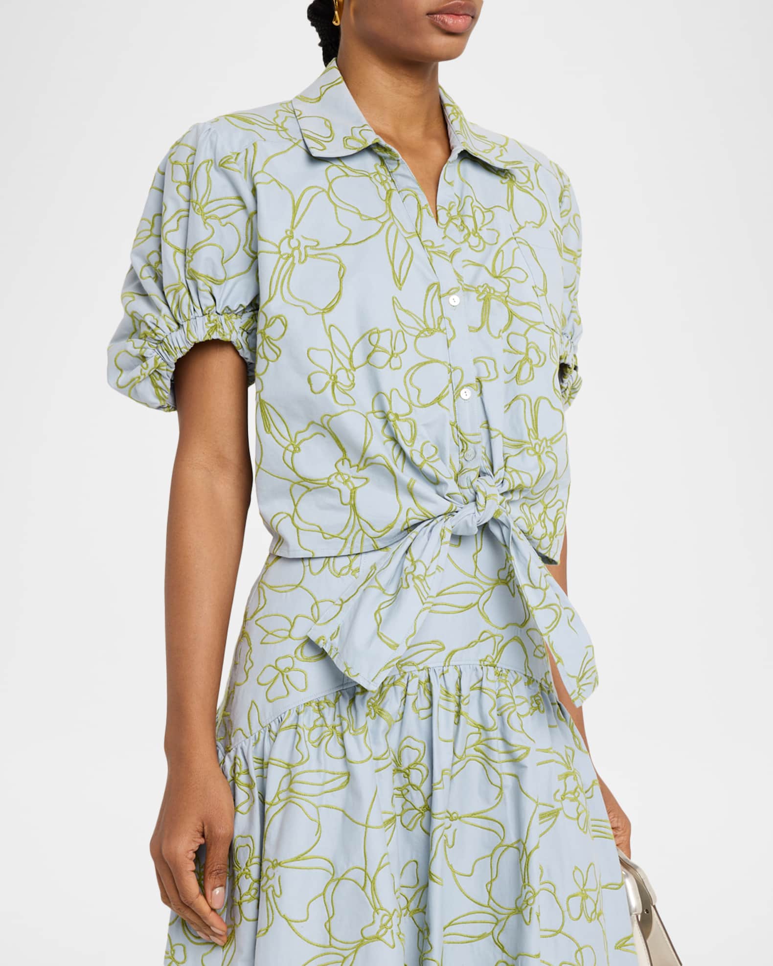Cinq a Sept Zoanne Floral Embroidered Tie-Front Blouse | Neiman Marcus