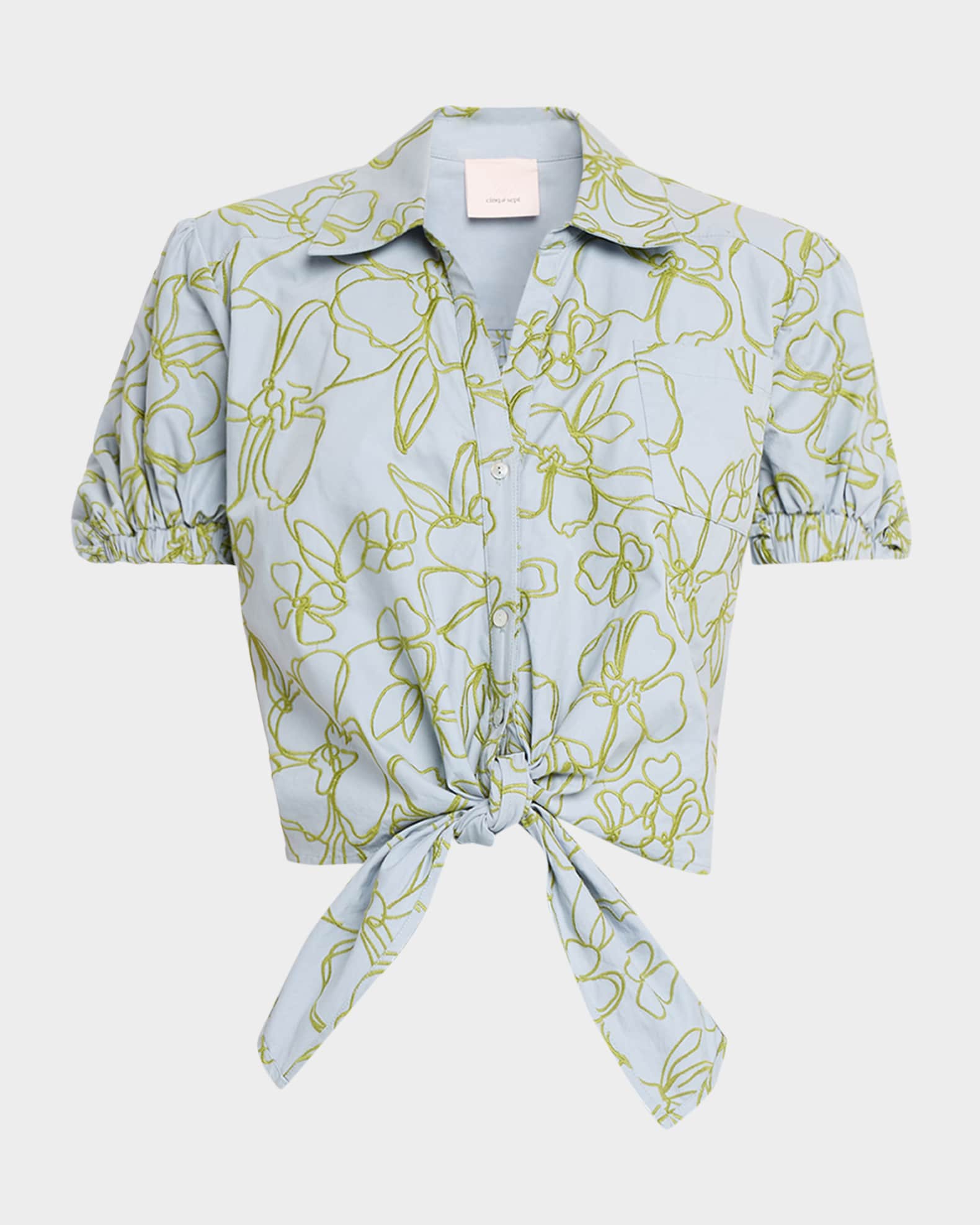 Cinq a Sept Zoanne Floral Embroidered Tie-Front Blouse | Neiman Marcus