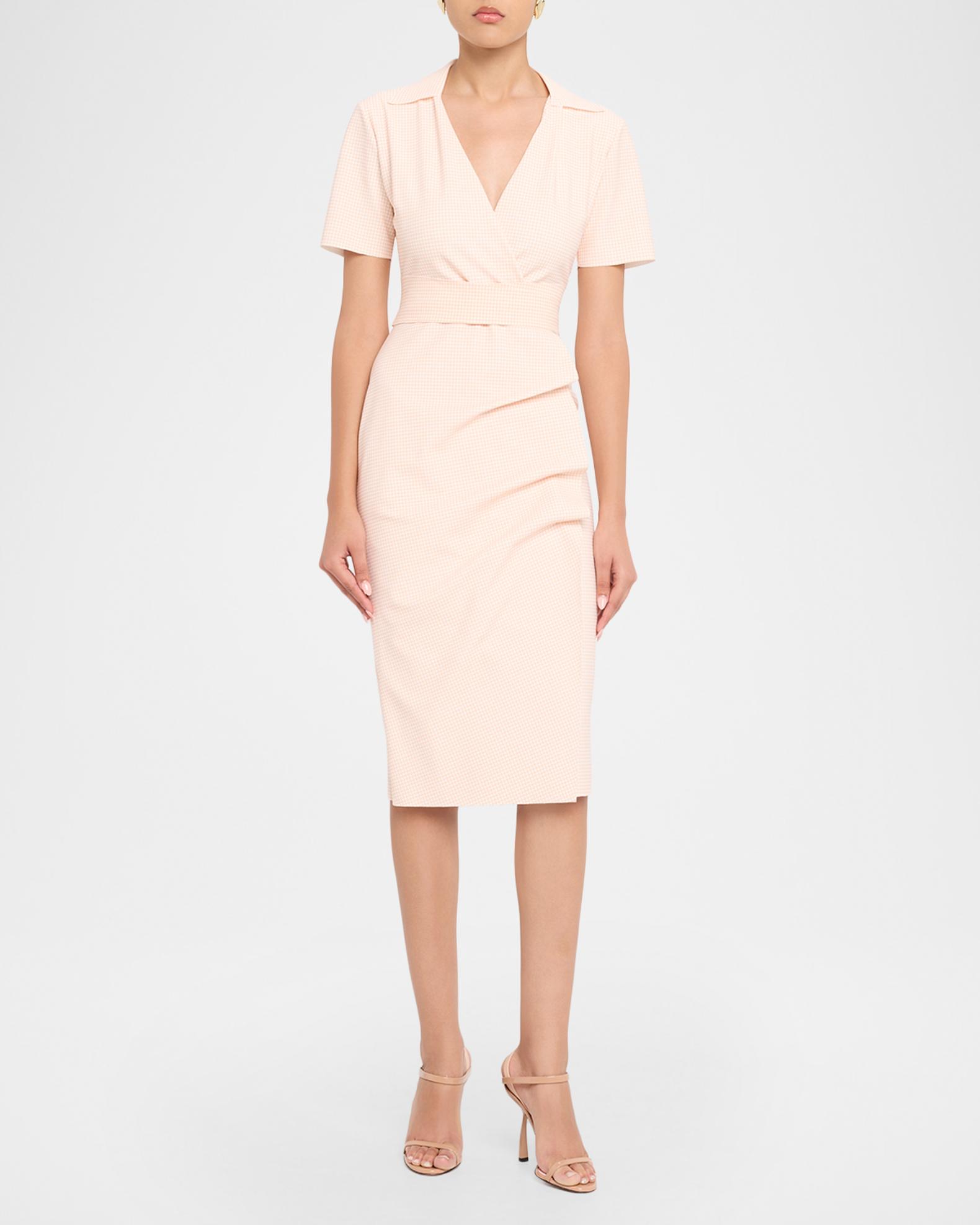neiman marcus petite formal dresses Chiara Boni La Robe Nitra Gingham-Print Midi Sheath Dress, Brigitte Peau D'ange, Women's, 52 (16) Petites Petite & Jumpsuits Collection:WK212025REPEAT