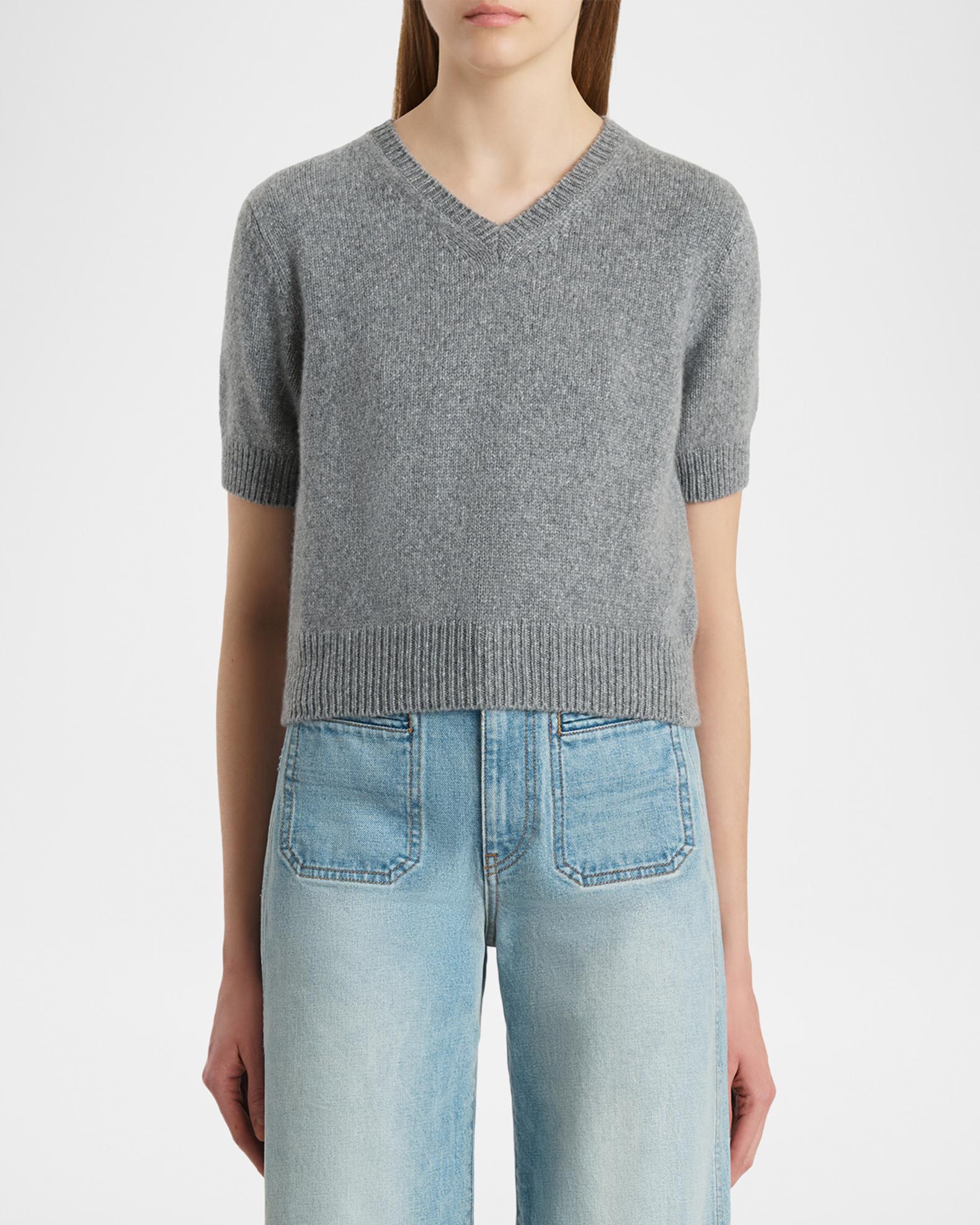 Khaite Jas Short-Sleeve Cashmere V-Neck Sweater | Neiman Marcus