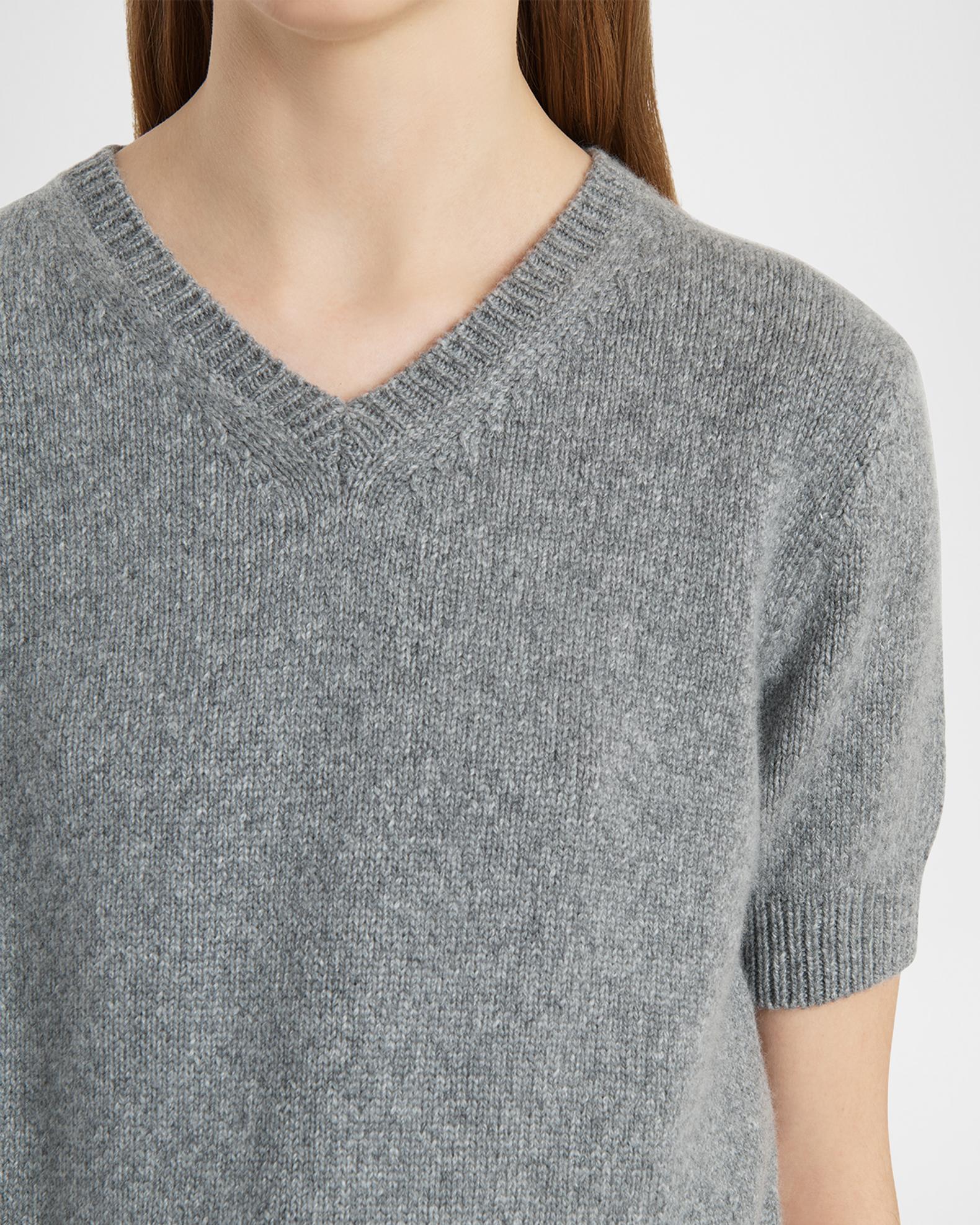 Khaite Jas Short-Sleeve Cashmere V-Neck Sweater | Neiman Marcus