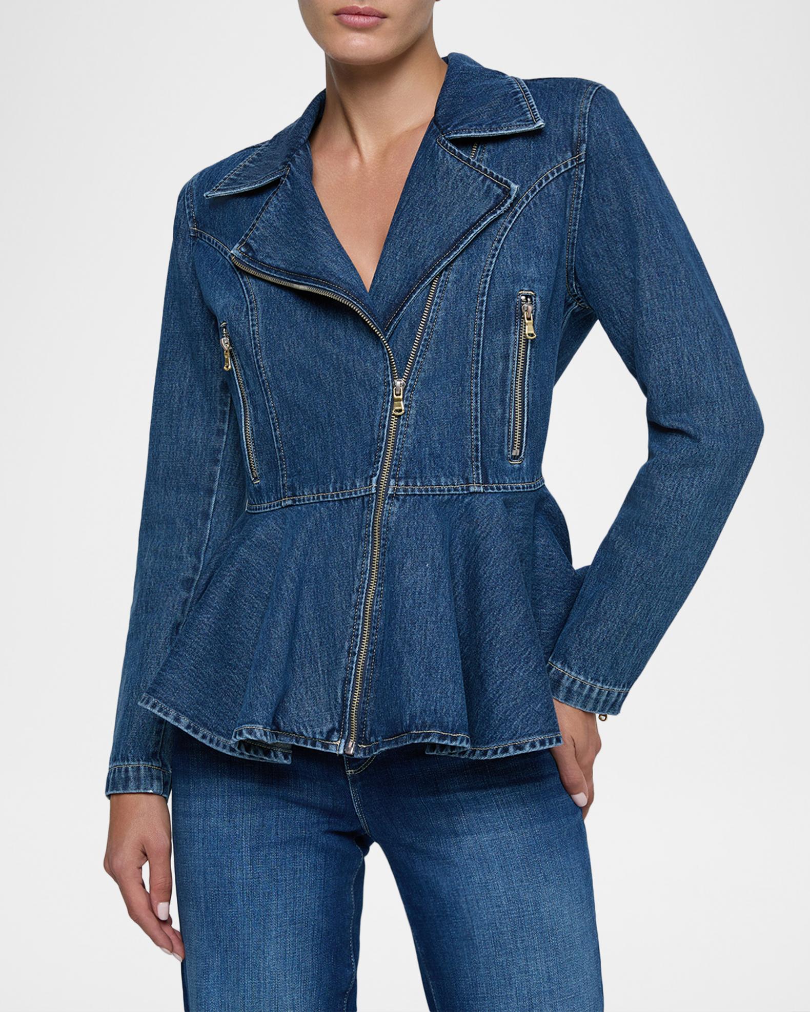L'AGENCE Moxie Denim Peplum Jacket | Neiman Marcus