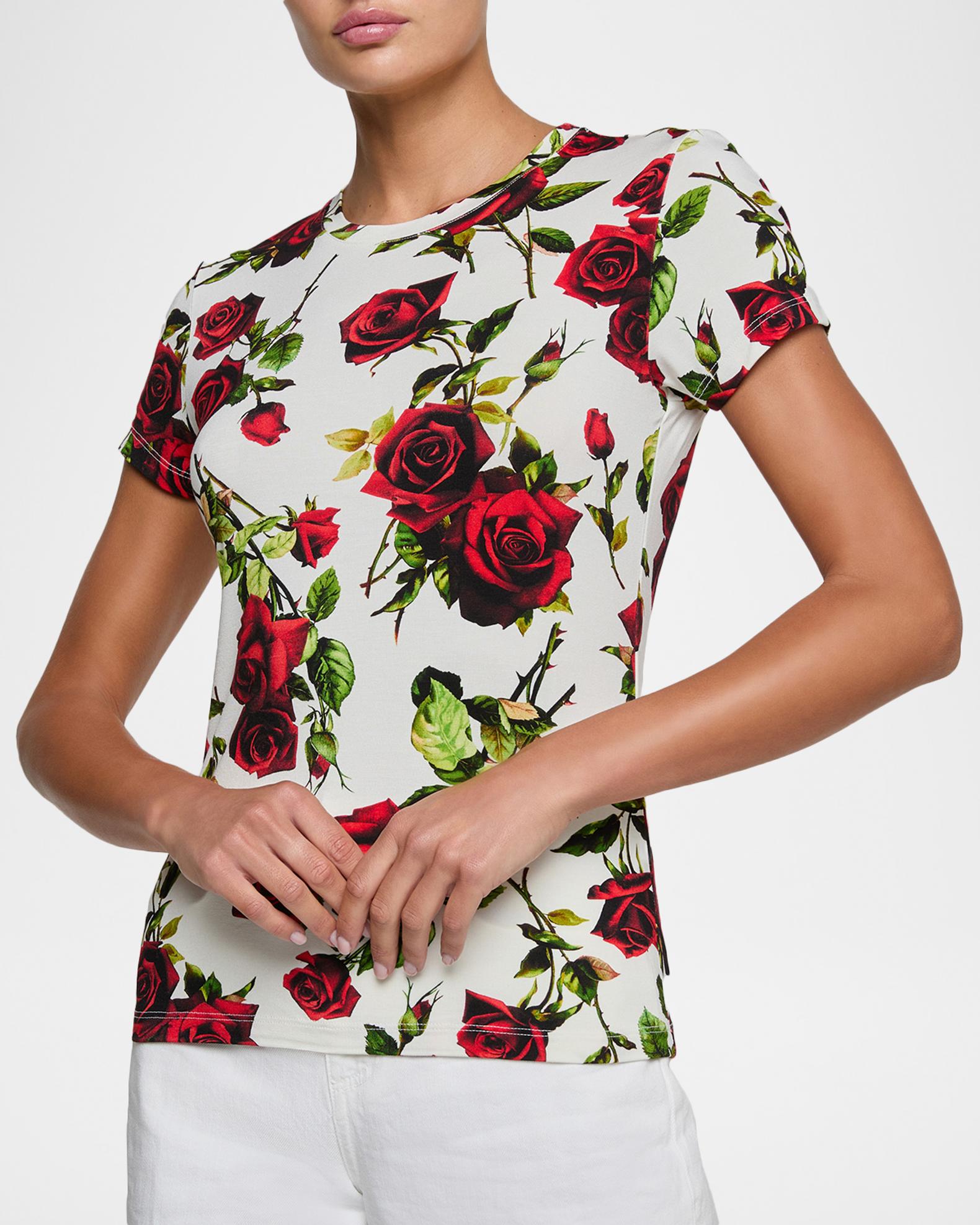 L'Agence Ressi Short-Sleeve Rose Thorn Tee | Neiman Marcus