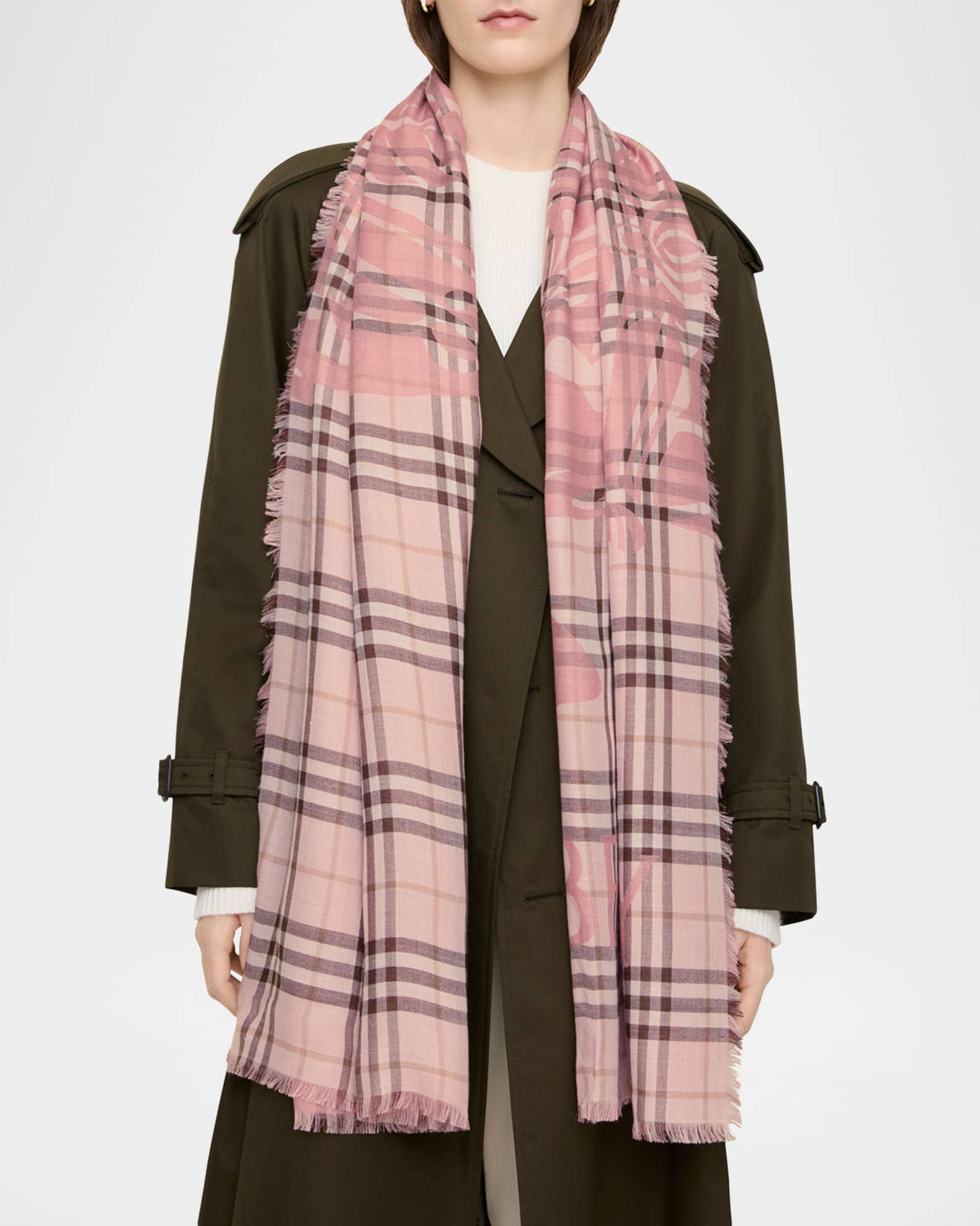 Burberry Wide EKD Check Wool Silk Scarf | Neiman Marcus