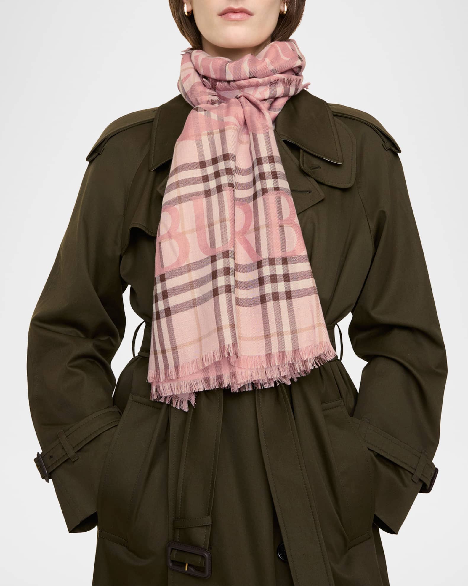 Burberry Wide EKD Check Wool Silk Scarf | Neiman Marcus