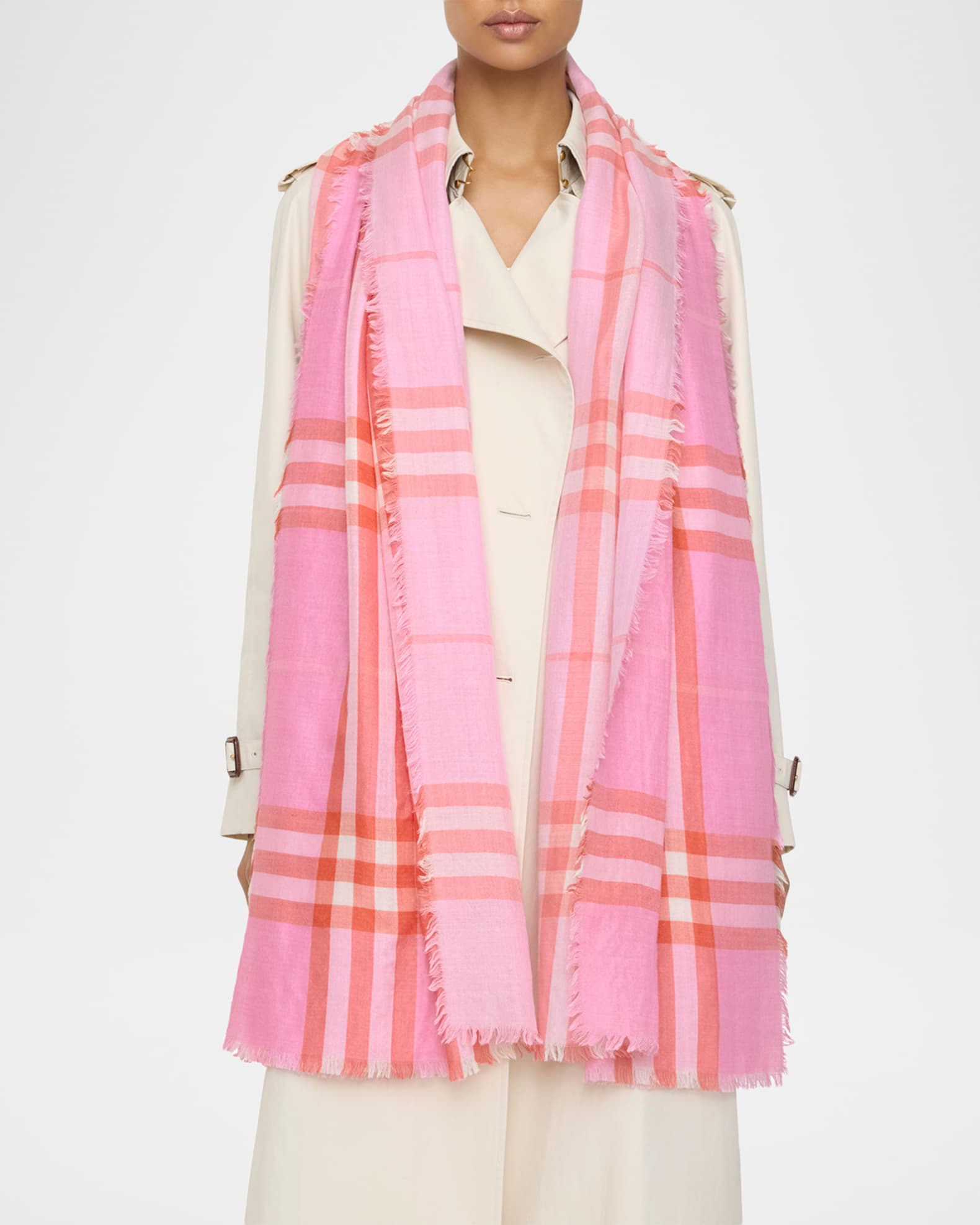 Burberry Reversible Check Wool Silk Scarf | Neiman Marcus