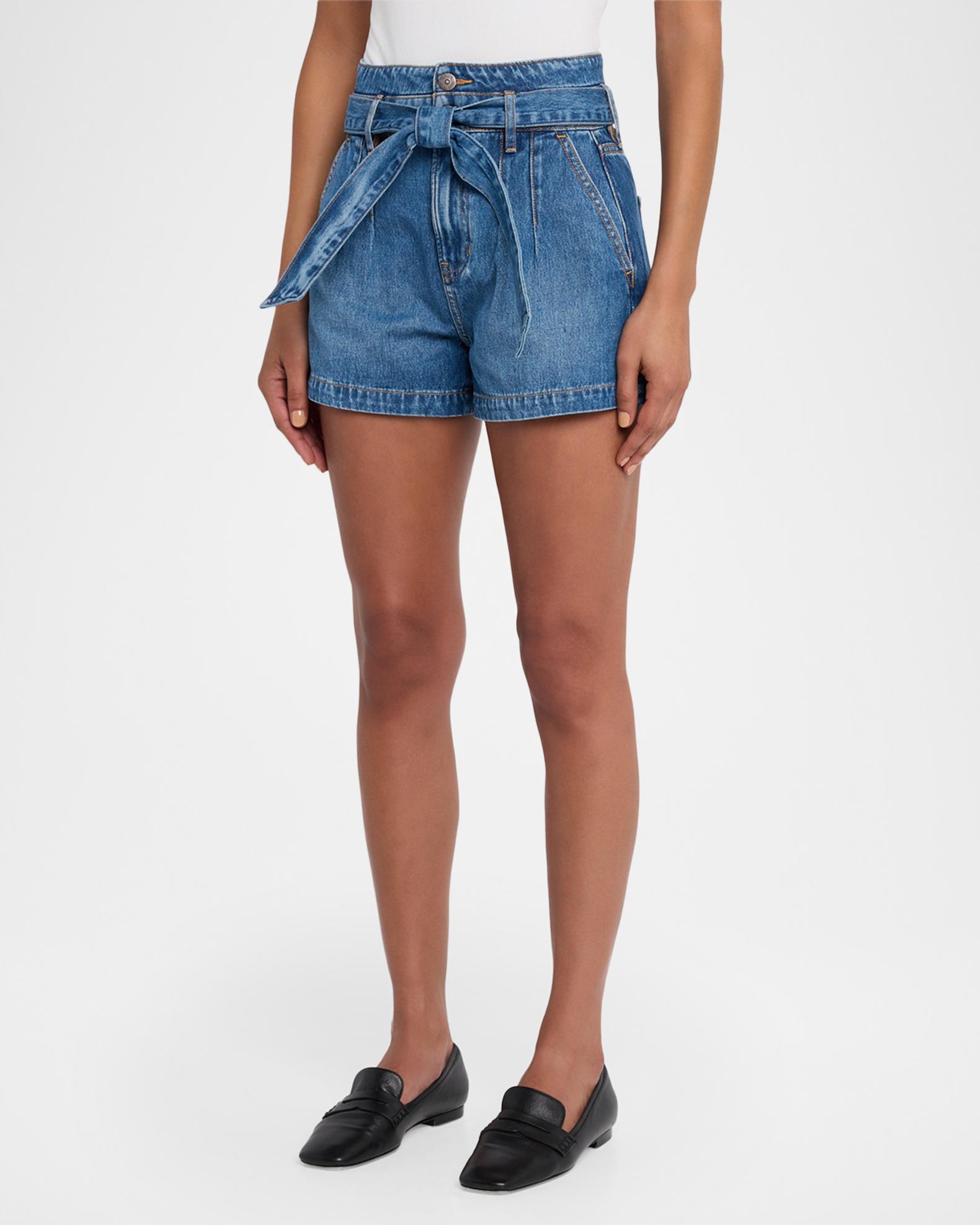 Veronica Beard Jaylen Belted Denim Shorts | Neiman Marcus