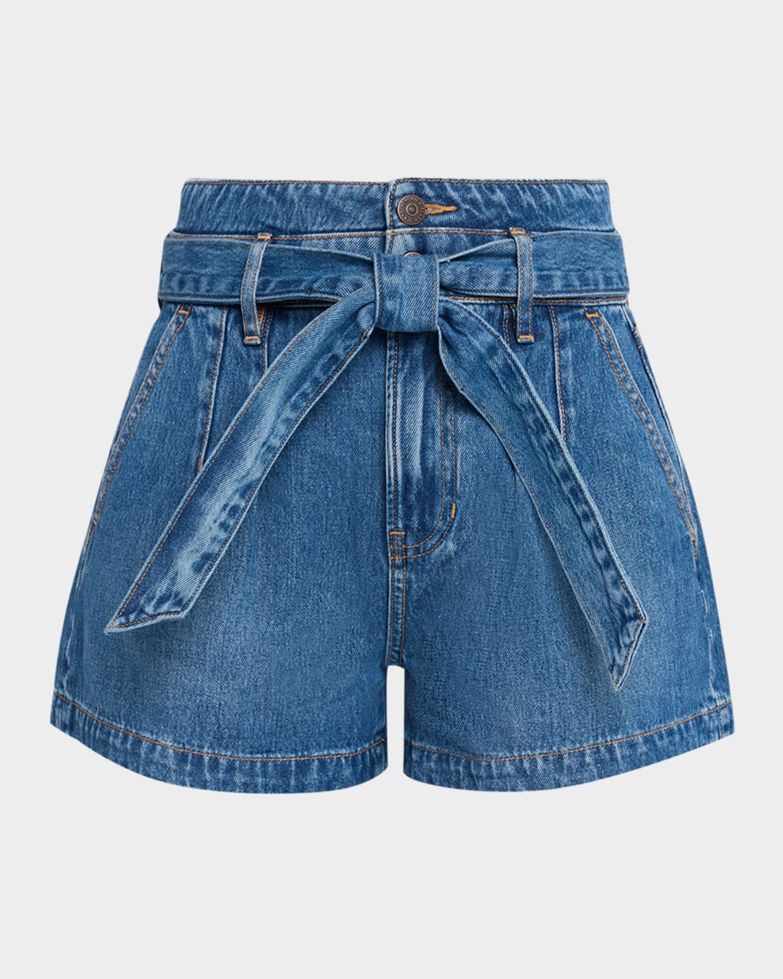Veronica Beard Jaylen Belted Denim Shorts | Neiman Marcus
