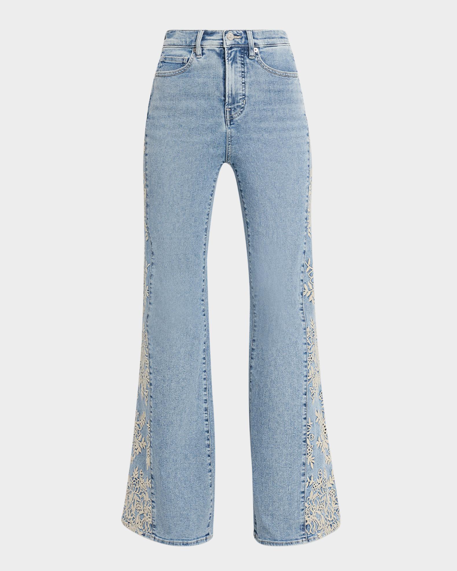 Veronica Beard Joplin Embroidered High-Rise Flare Jeans | Neiman