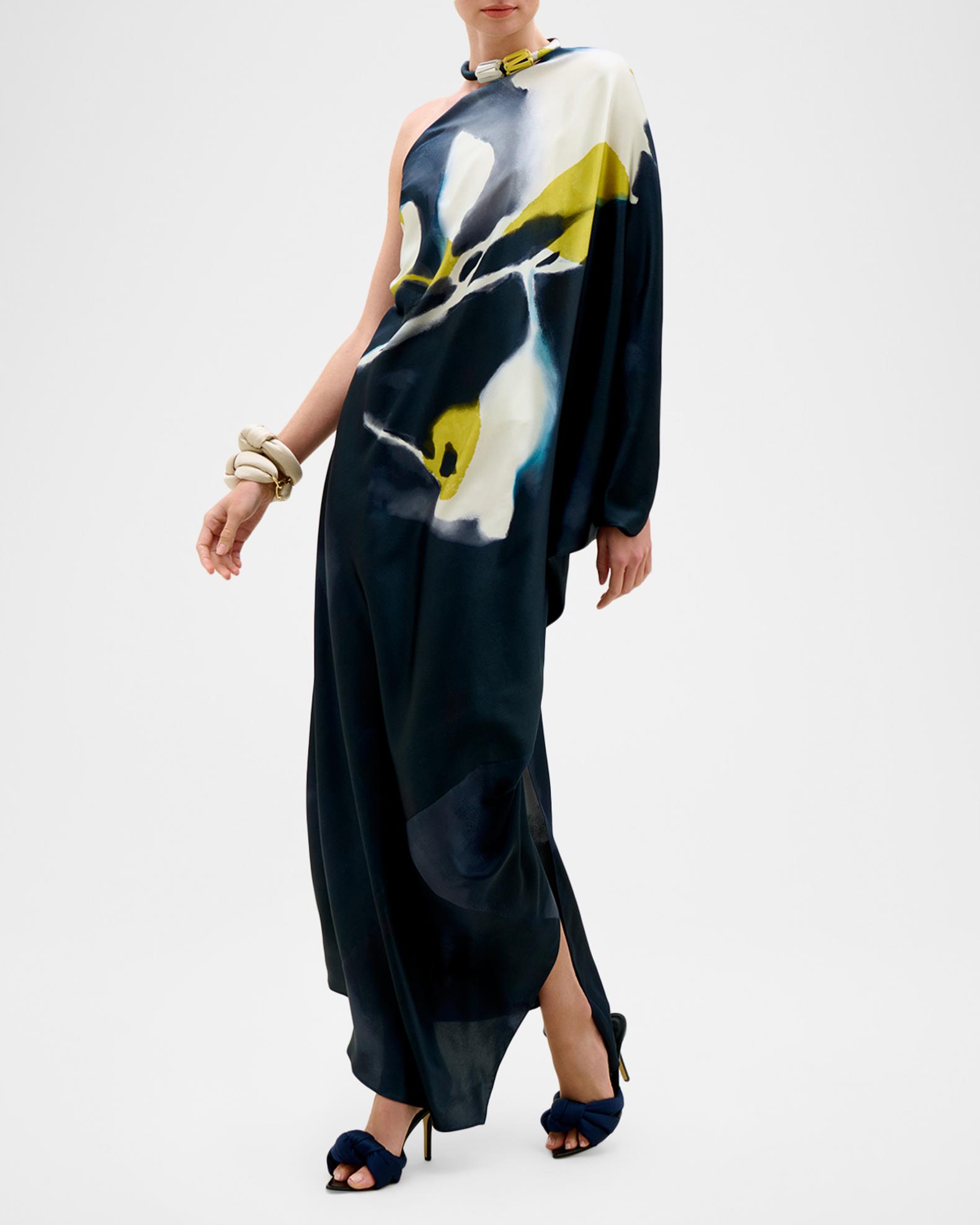 Silvia Tcherassi Erica Floral Silk One-Shoulder Maxi Dress