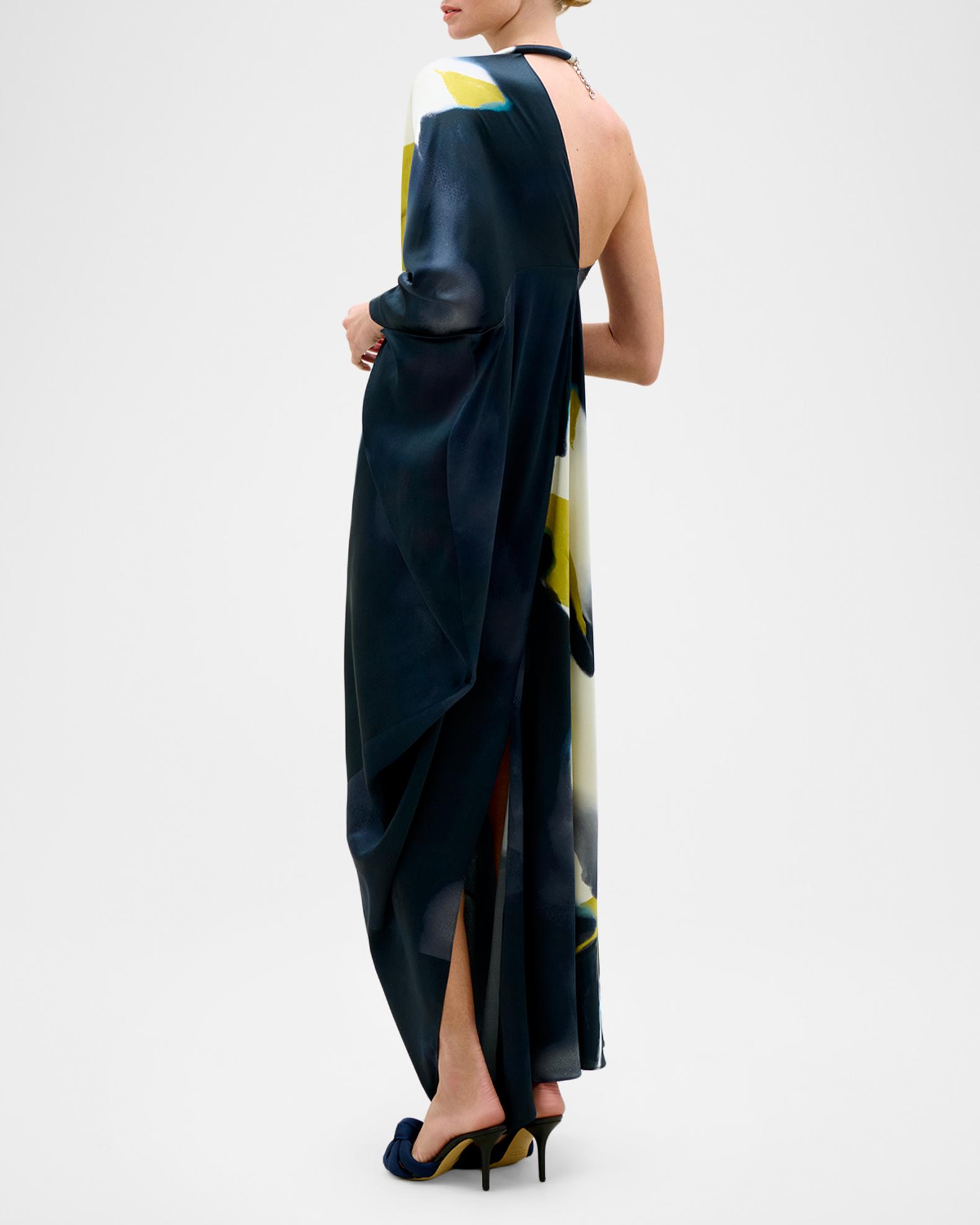 Silvia Tcherassi Erica Floral Silk One-Shoulder Maxi Dress