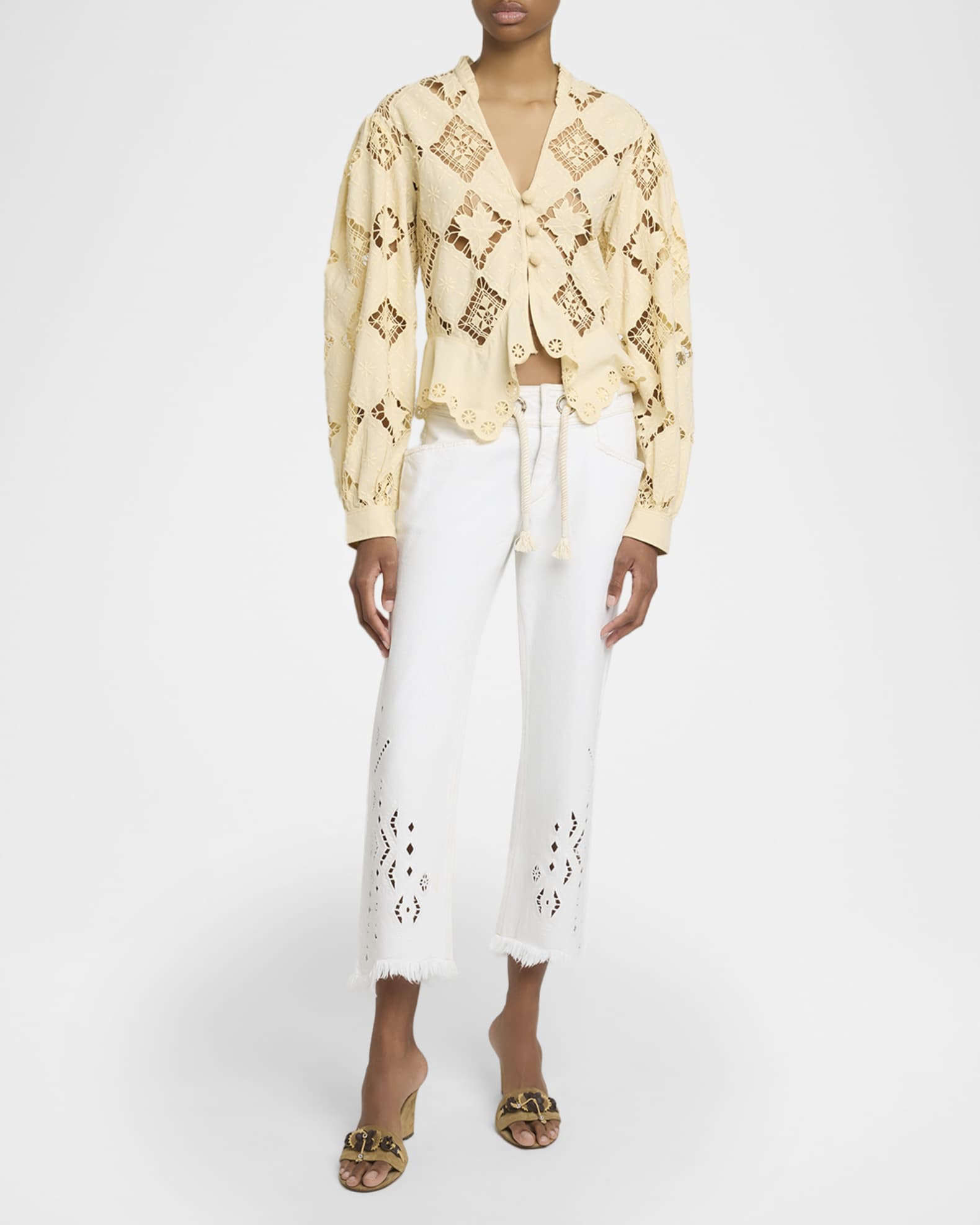 Isabel Marant Nina Lace Embroidered Peplum Top | Neiman Marcus