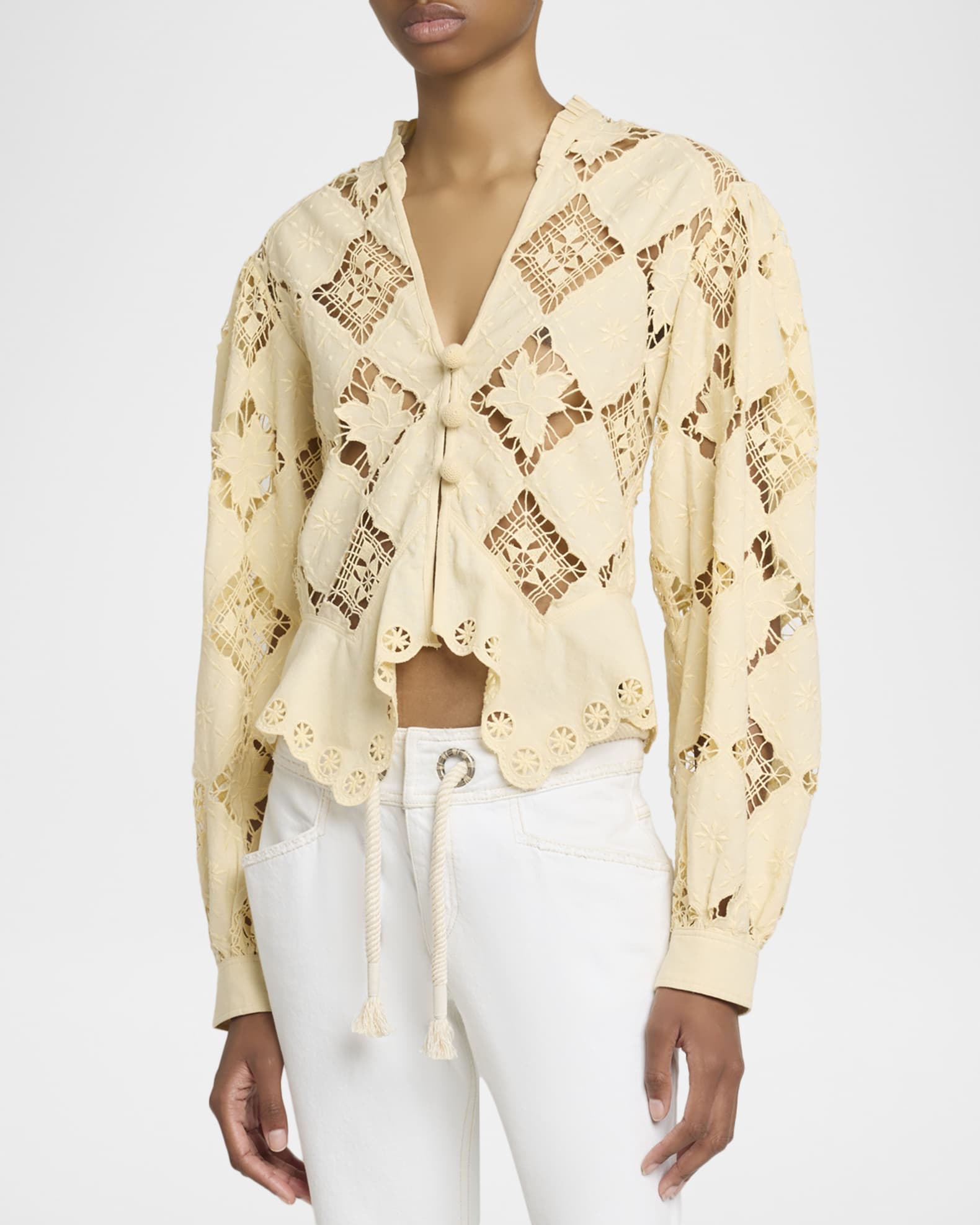 Isabel Marant Nina Lace Embroidered Peplum Top | Neiman Marcus