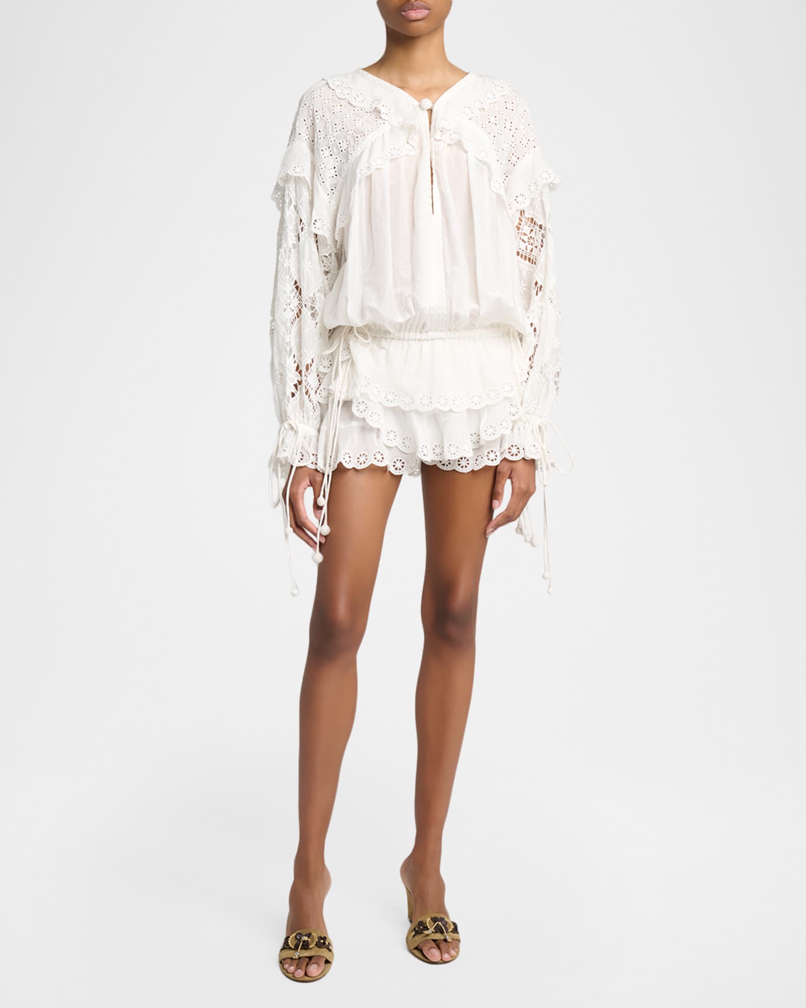 Isabel Marant Nowana Broderie Anglaise Ruffle Peasant Top | Neiman