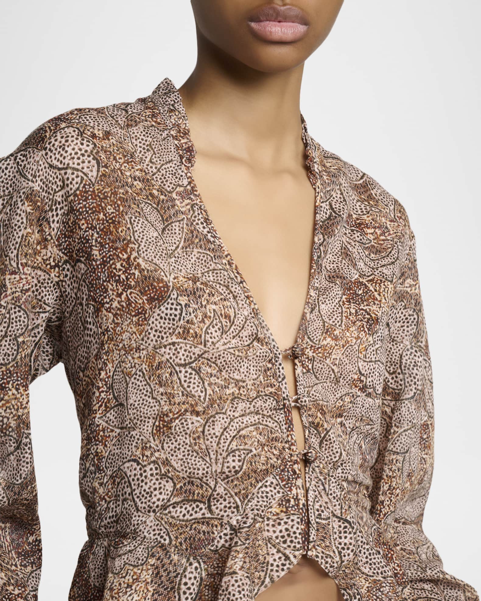 Isabel Marant Celeny Floral Button-Front Crop Blouse | Neiman Marcus