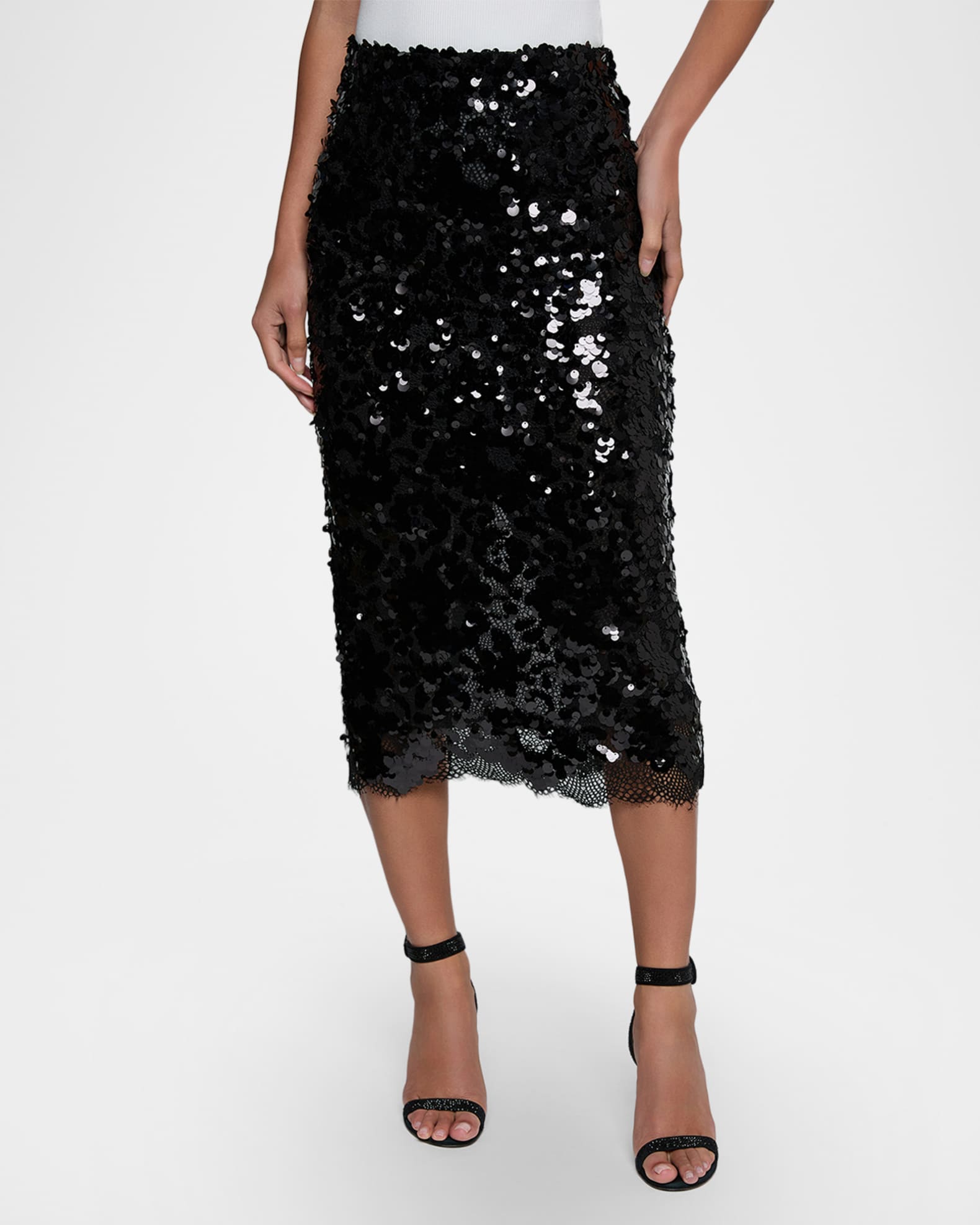 L'Agence Makena Sequined Lace Pencil Skirt | Neiman Marcus
