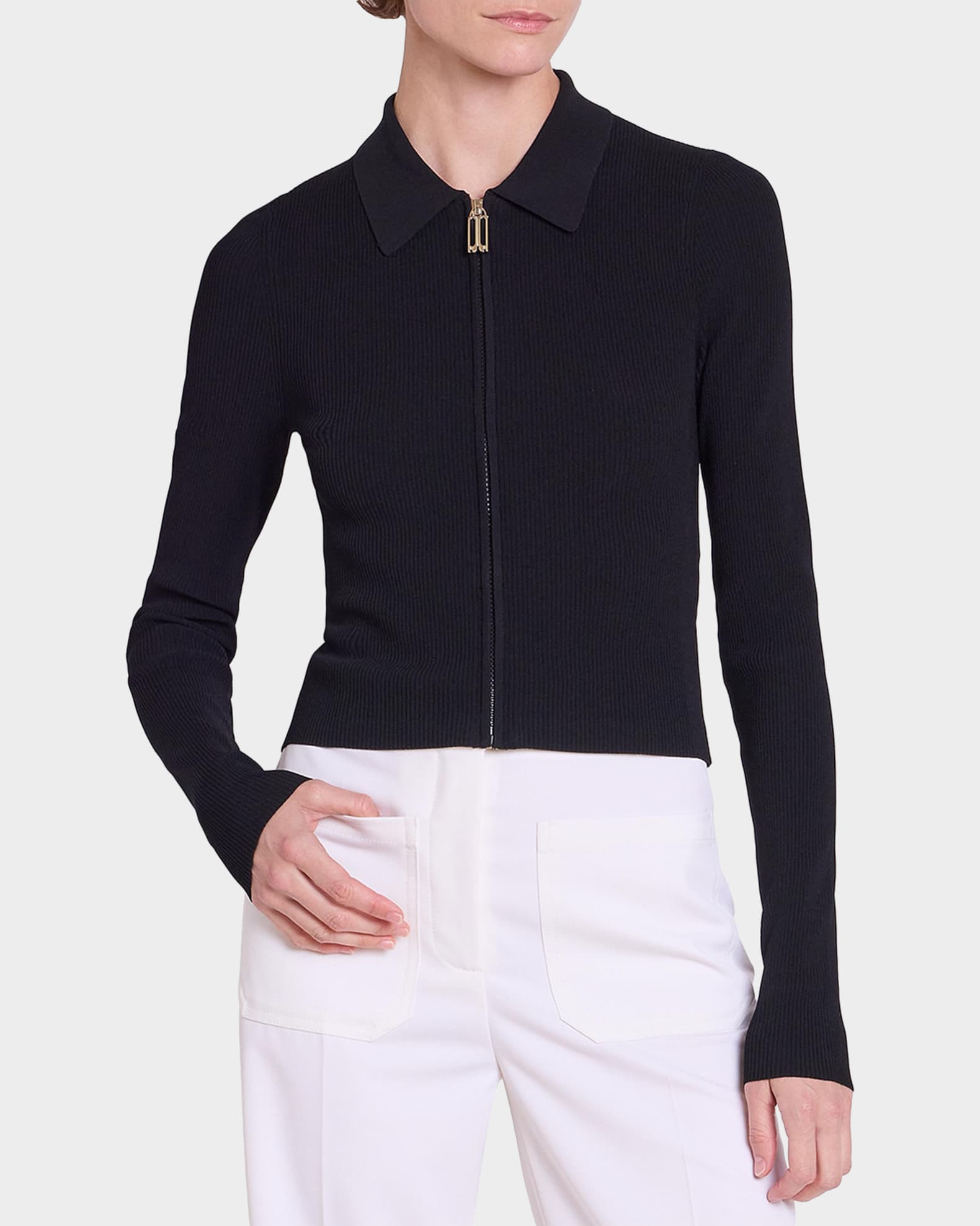 Victoria Beckham Zipped Rib Polo Top | Neiman Marcus